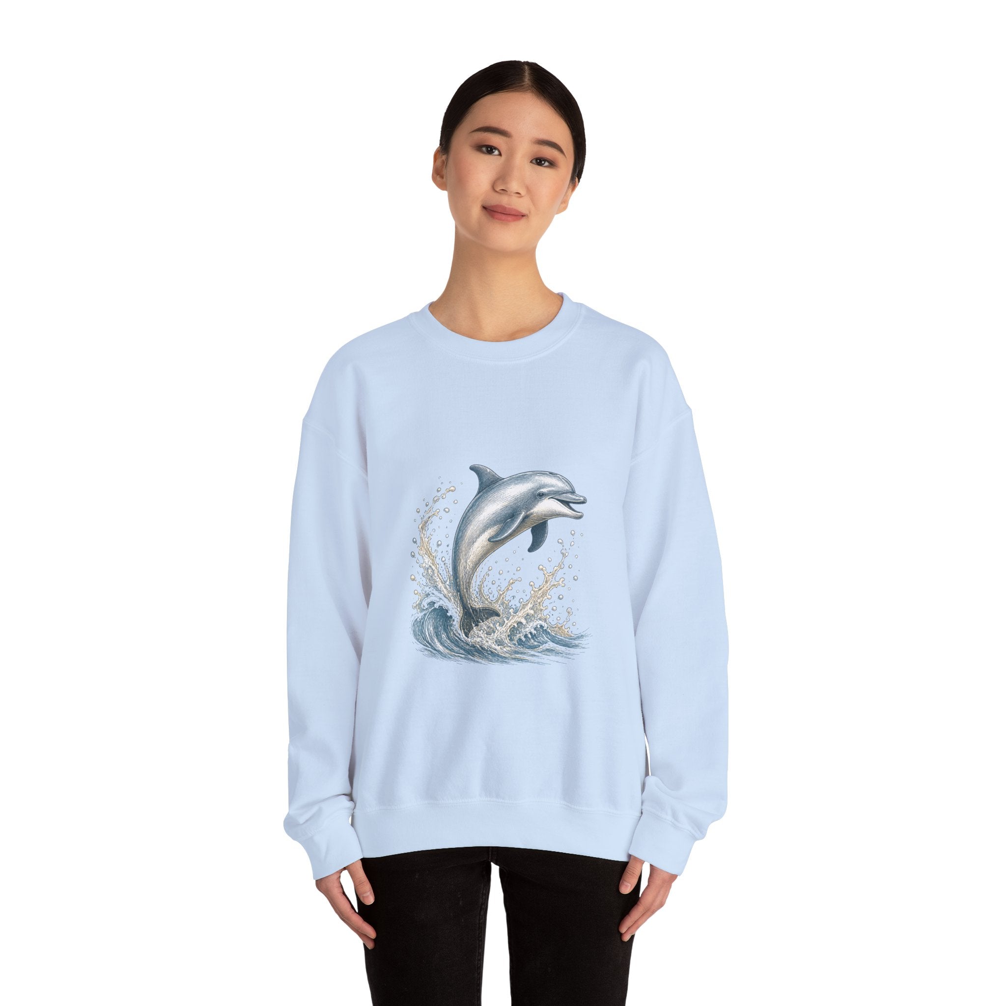 Matching Couple Sweatshirt - Shark & Dolphin Matching Couple Premium Fleece Sweatshirt Hand-Drawn Art His Hers Anniversary Gift - Design B
