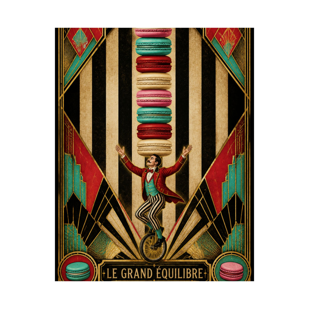Macaron Balancing Tower Wall Art Poster 18×24 Art Deco Entryway Decor Maximalist Print