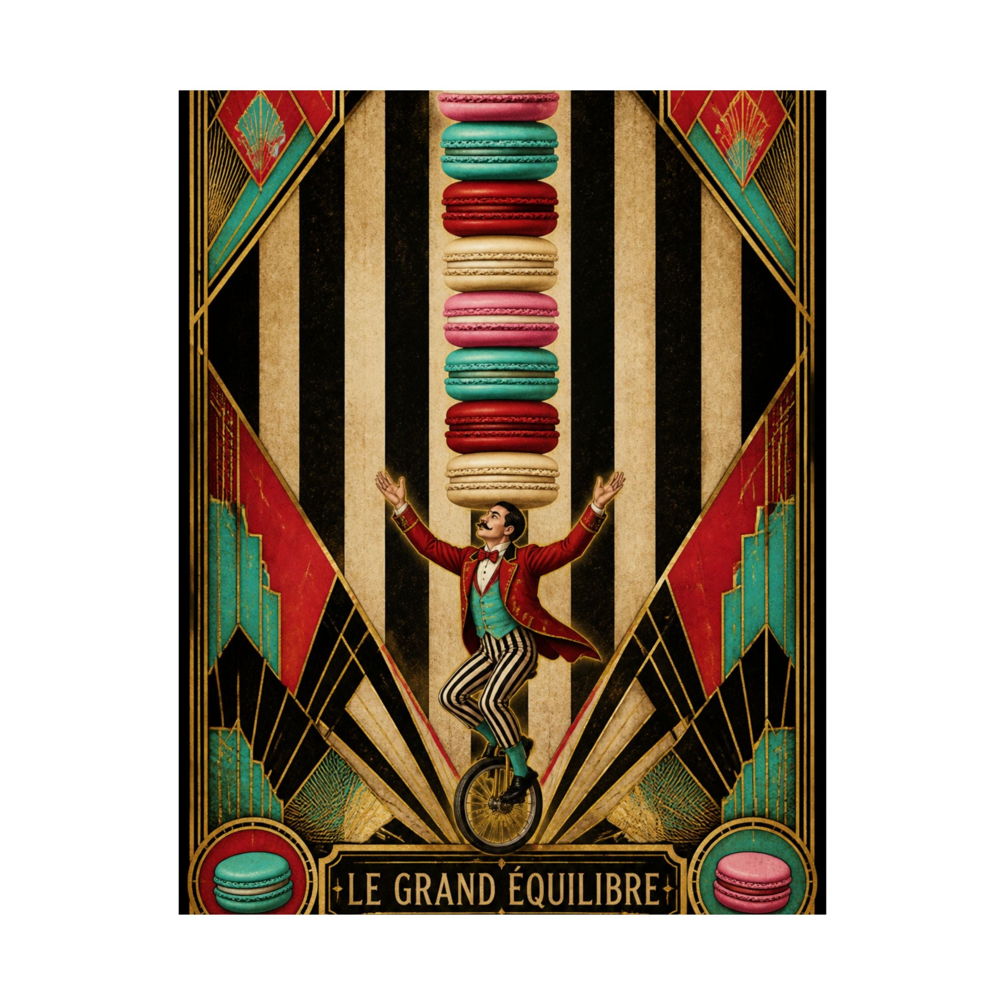 Macaron Balancing Tower Wall Art Poster 18×24 Art Deco Entryway Decor Maximalist Print