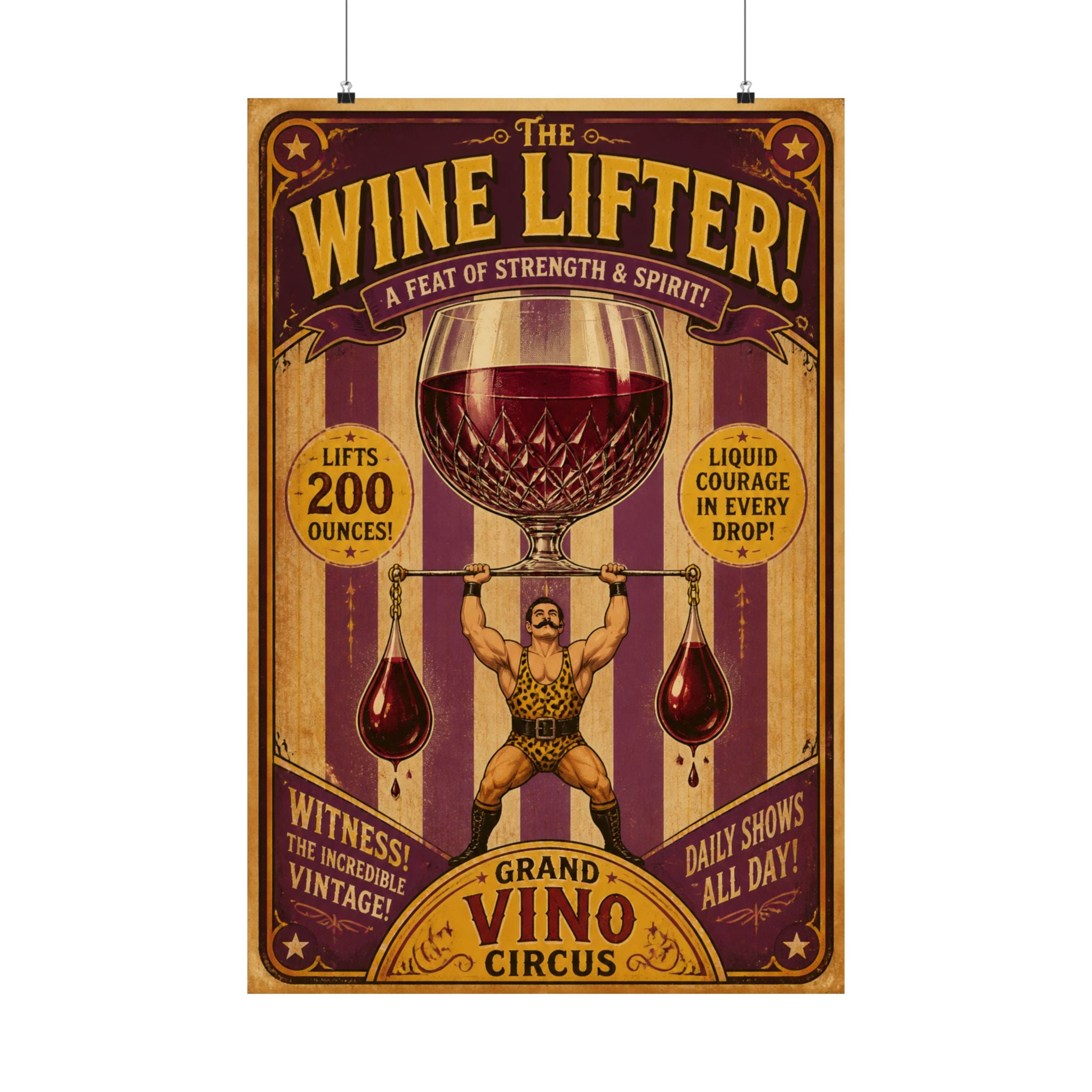 Wine Glass Strongman Wall Art Poster 18×24 Vintage Circus Kitchen Decor Maximalist Print