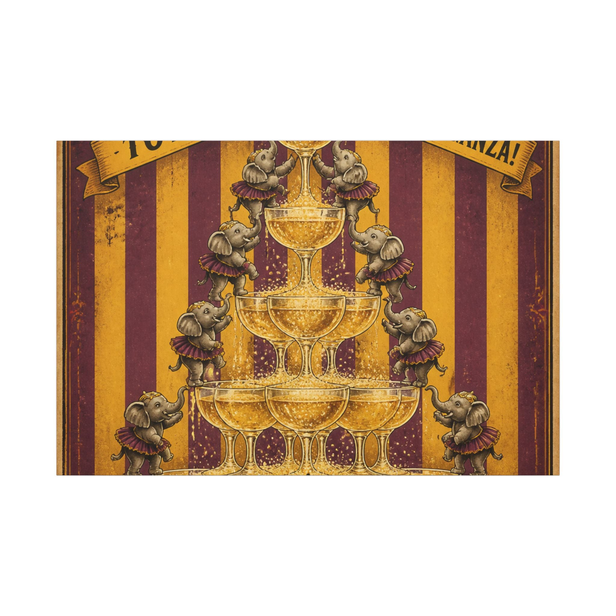 Champagne Tower Elephants Wall Art Canvas 24×36 Vintage Circus Bedroom Decor Maximalist Print