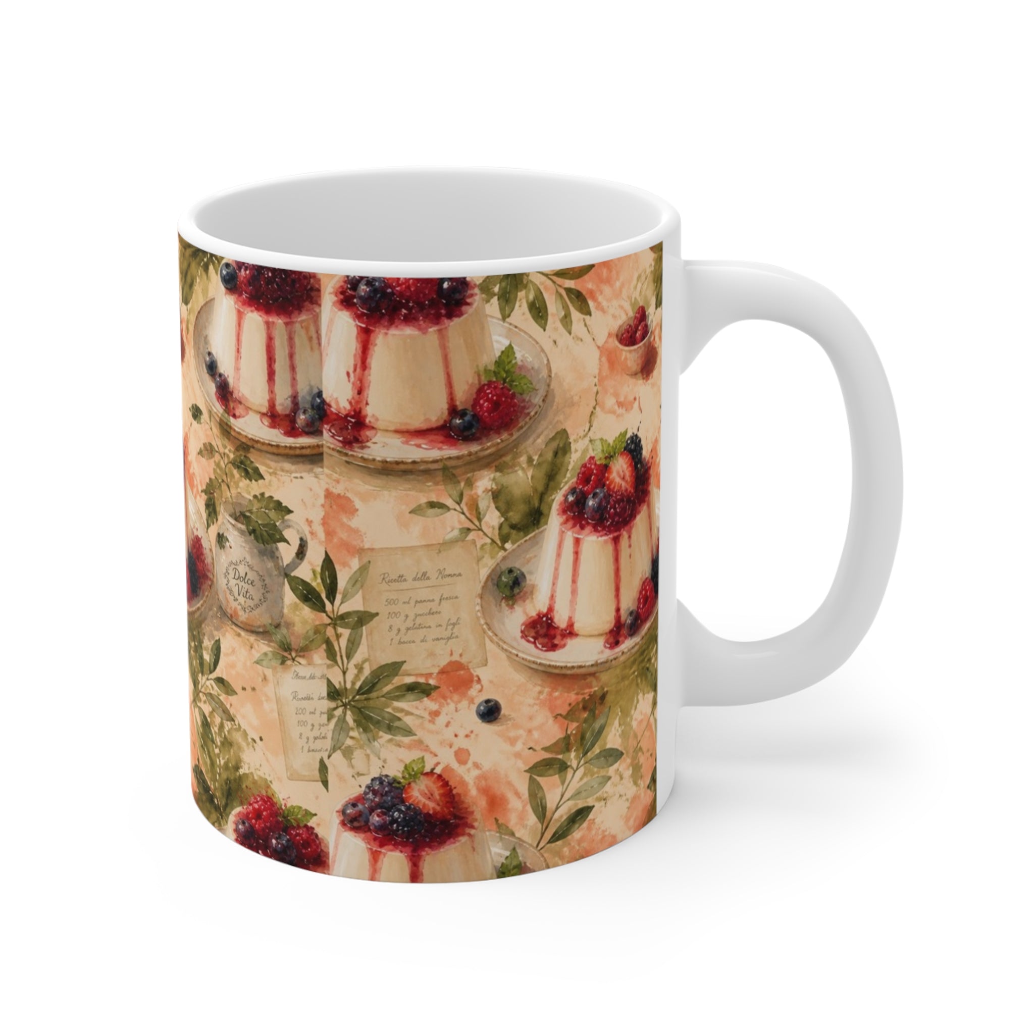 Panna Cotta 11oz Ceramic Mug Mediterranean Kitchen Watercolor Splash Design Italian Cottagecore Gift