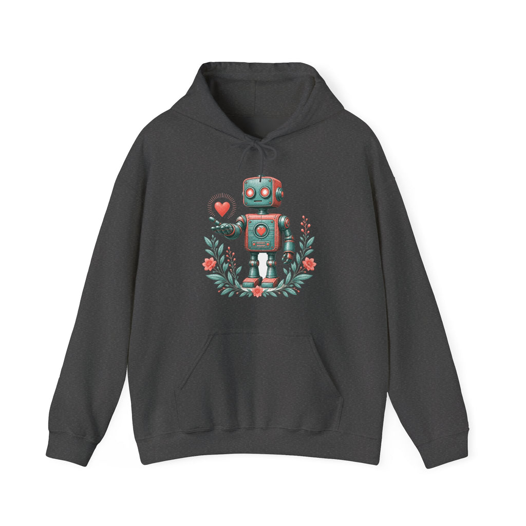 Matching Couple Sweatshirt - Robot & Heart Matching Couple Hooded Sweatshirt Vintage Art His Hers Wedding Gift - Design A