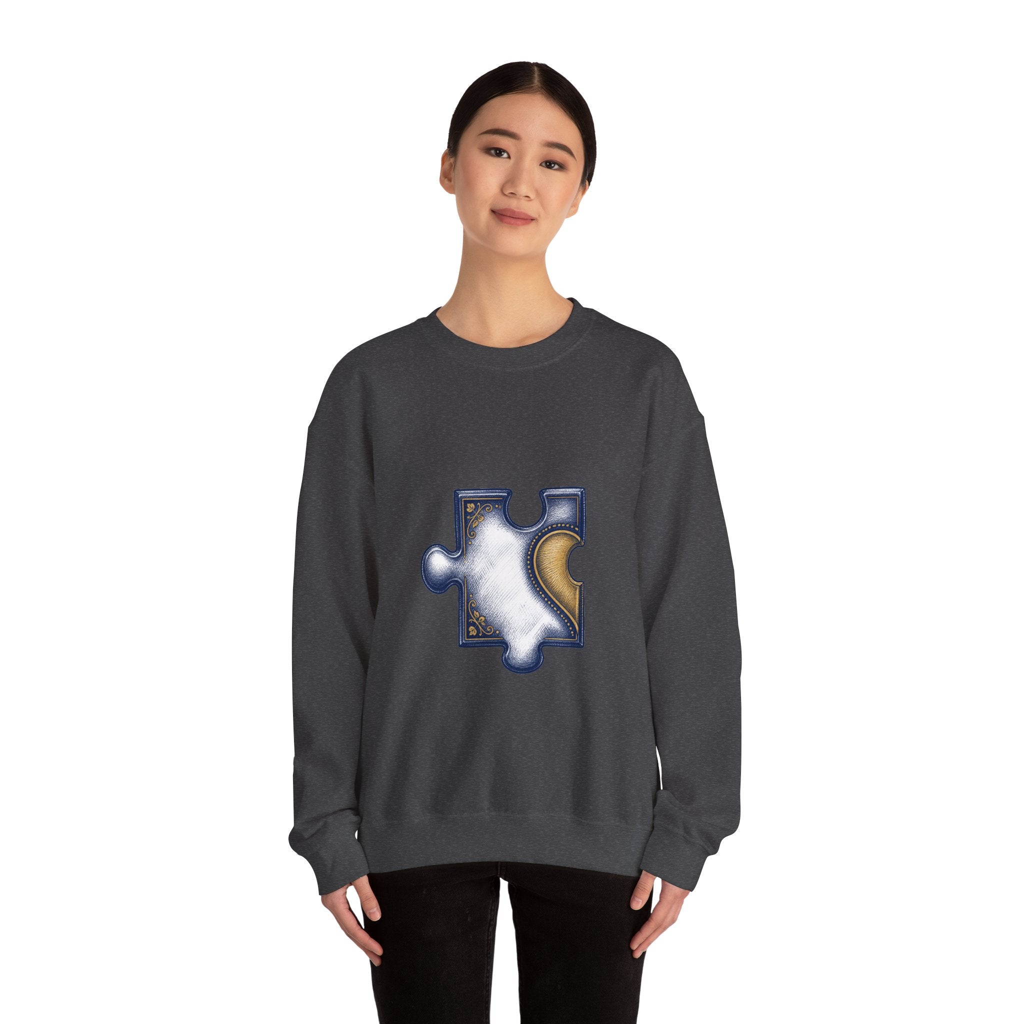 Matching Couple Sweatshirt - Puzzle Pieces Matching Couple Premium Fleece Sweatshirt Hand-Drawn Art His Hers Anniversary Gift - Design A