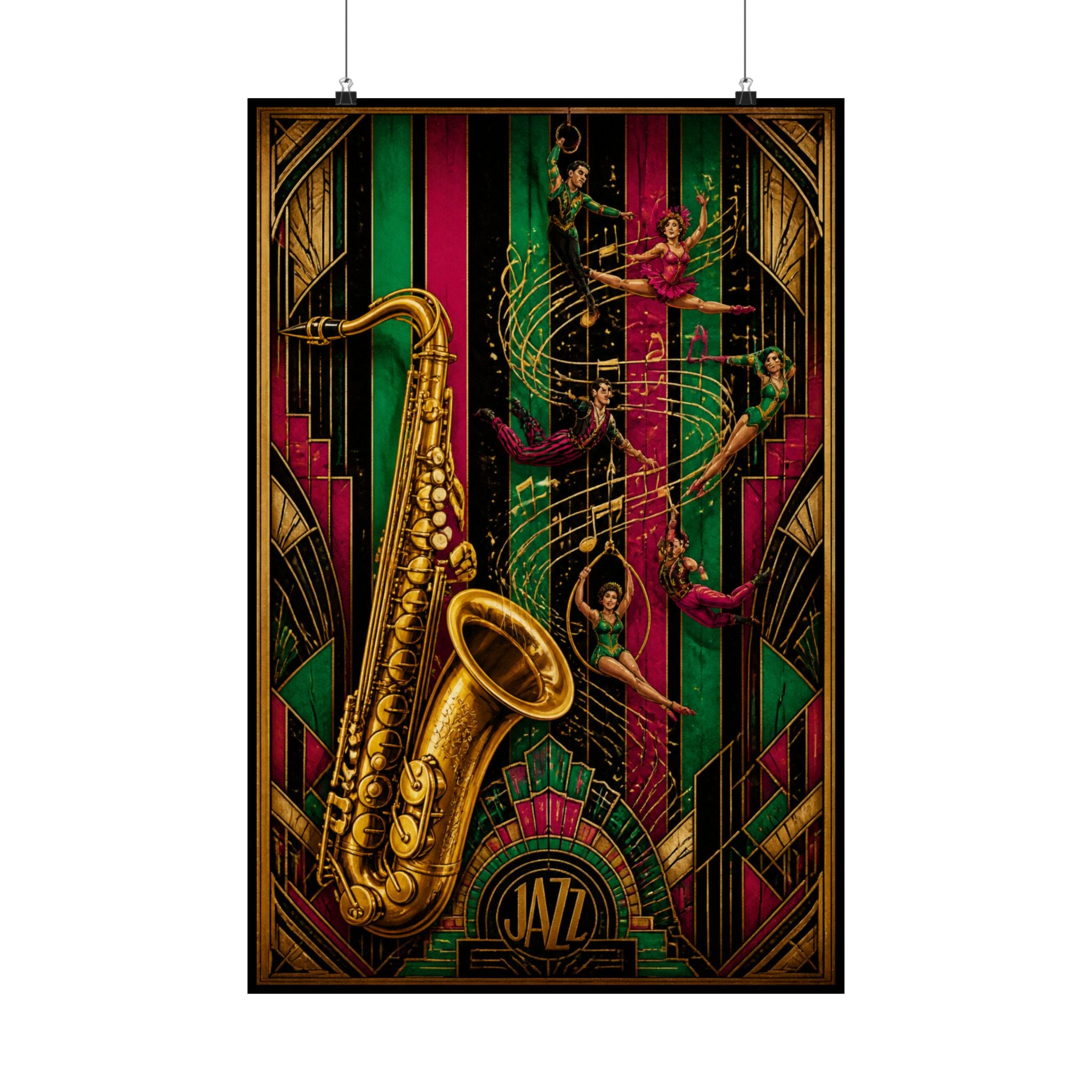 Saxophone Music Circus Wall Art Poster 18×24 Art Deco Entryway Decor Maximalist Print