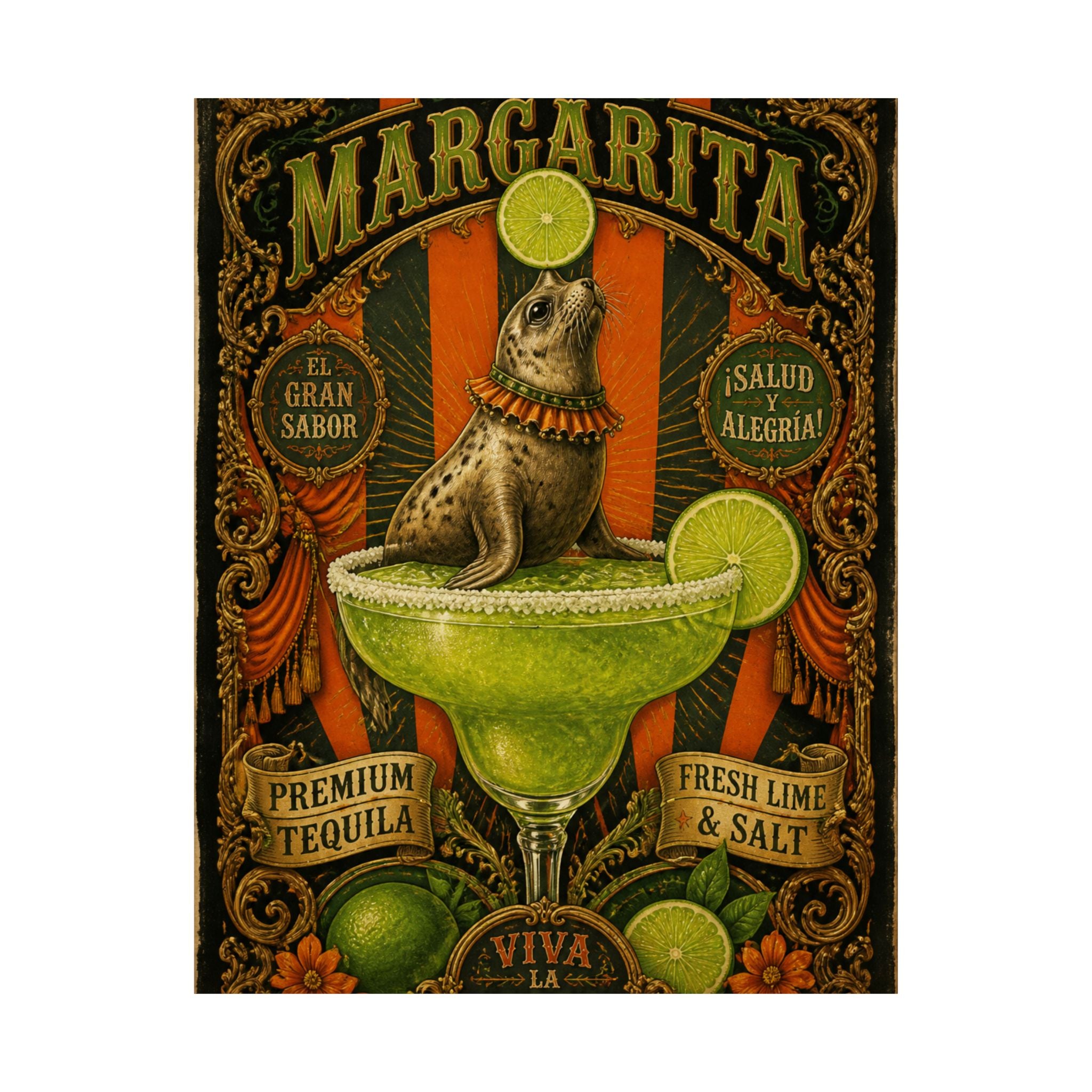 Margarita Balancing Seal Wall Art Poster 18×24 Baroque Home Office Decor Maximalist Print
