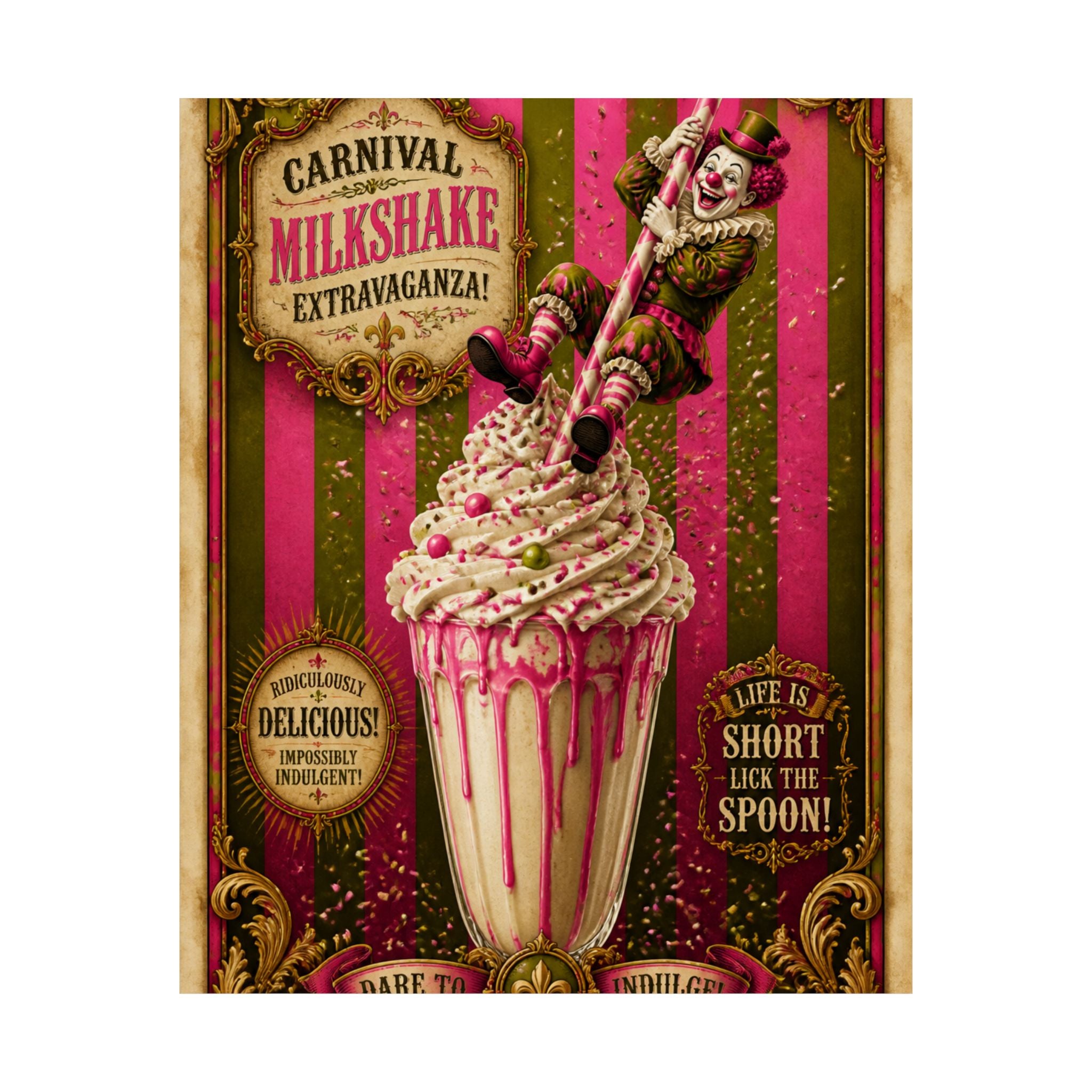 Milkshake Slide Clown Wall Art Poster 18×24 Baroque Home Office Decor Maximalist Print