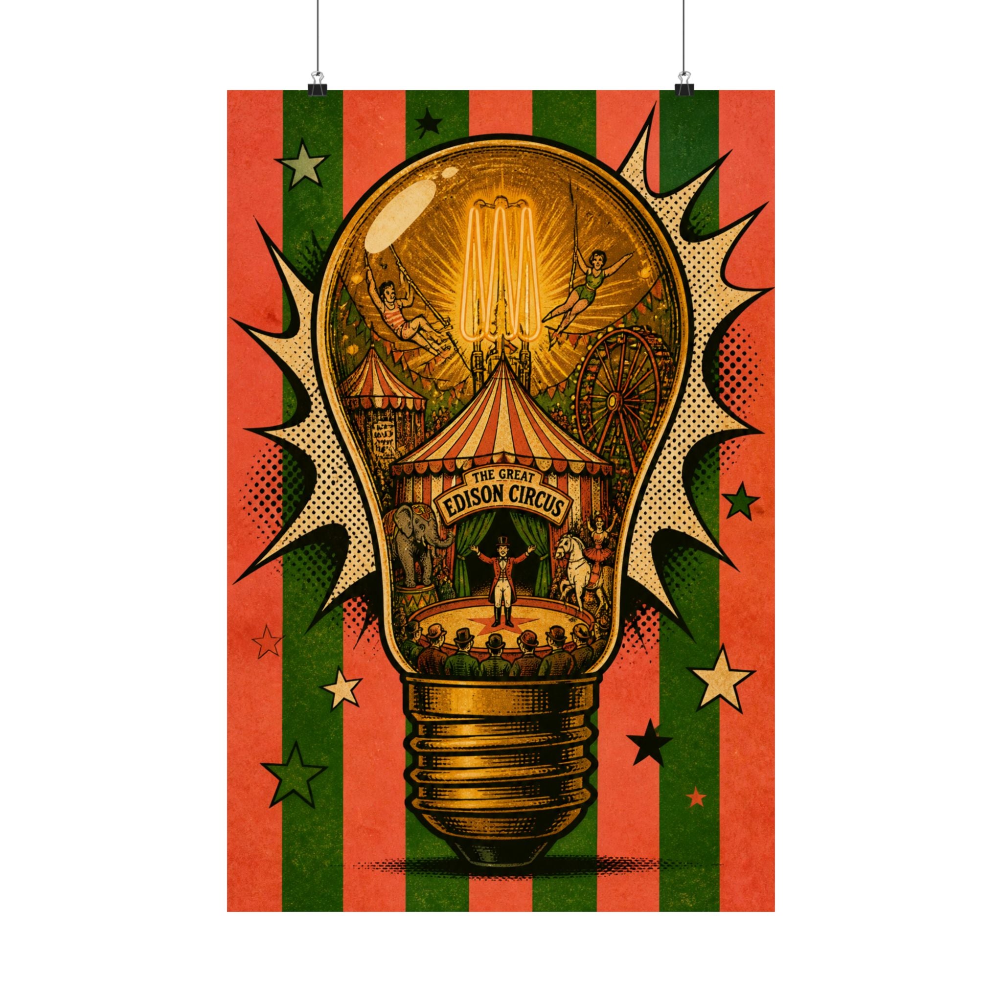 Light Bulb Circus Wall Art Poster 18×24 Pop Art Living Room Decor Maximalist Print