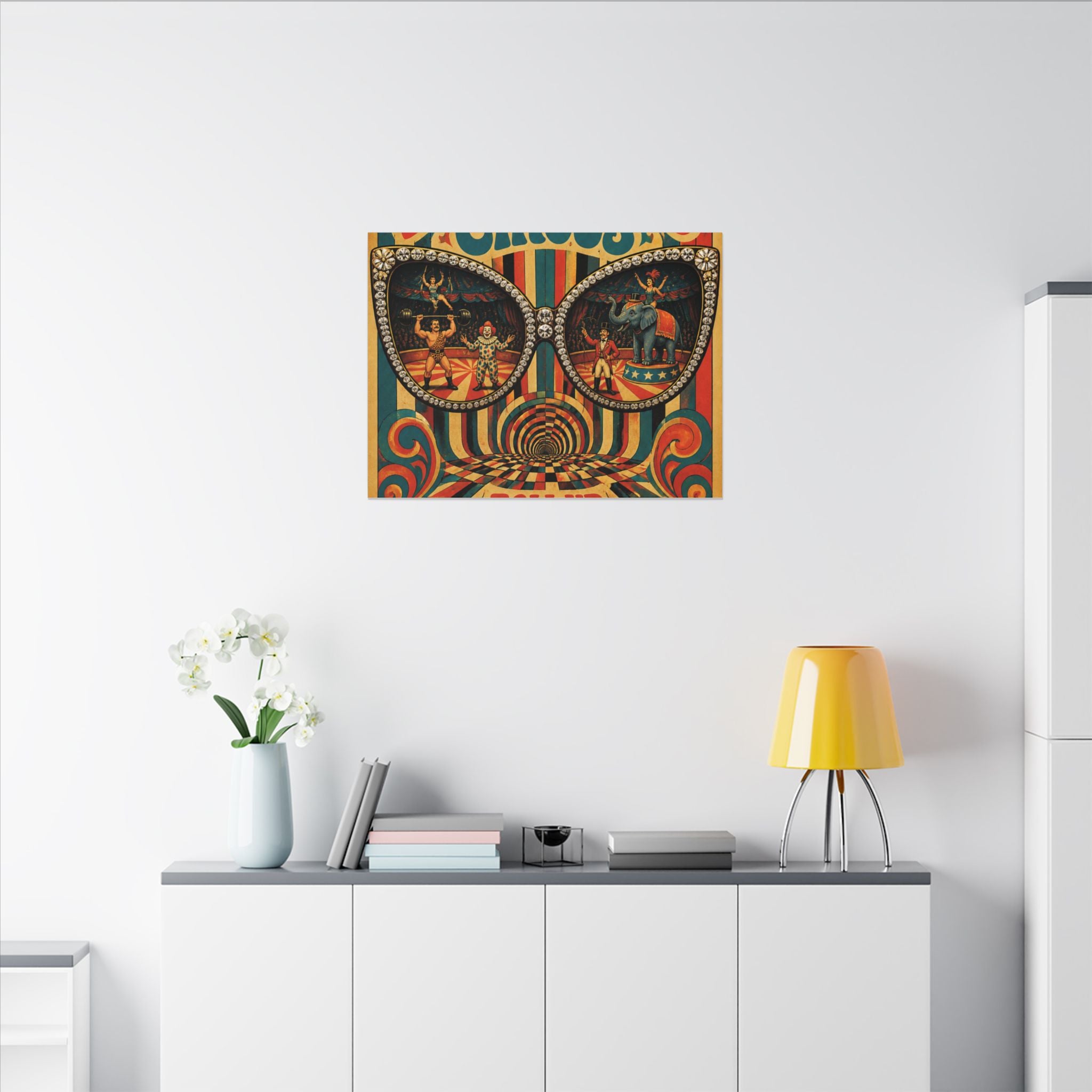 Sunglasses Circus Ring Wall Art Canvas 16×20 Psychedelic Cafe Decor Maximalist Print