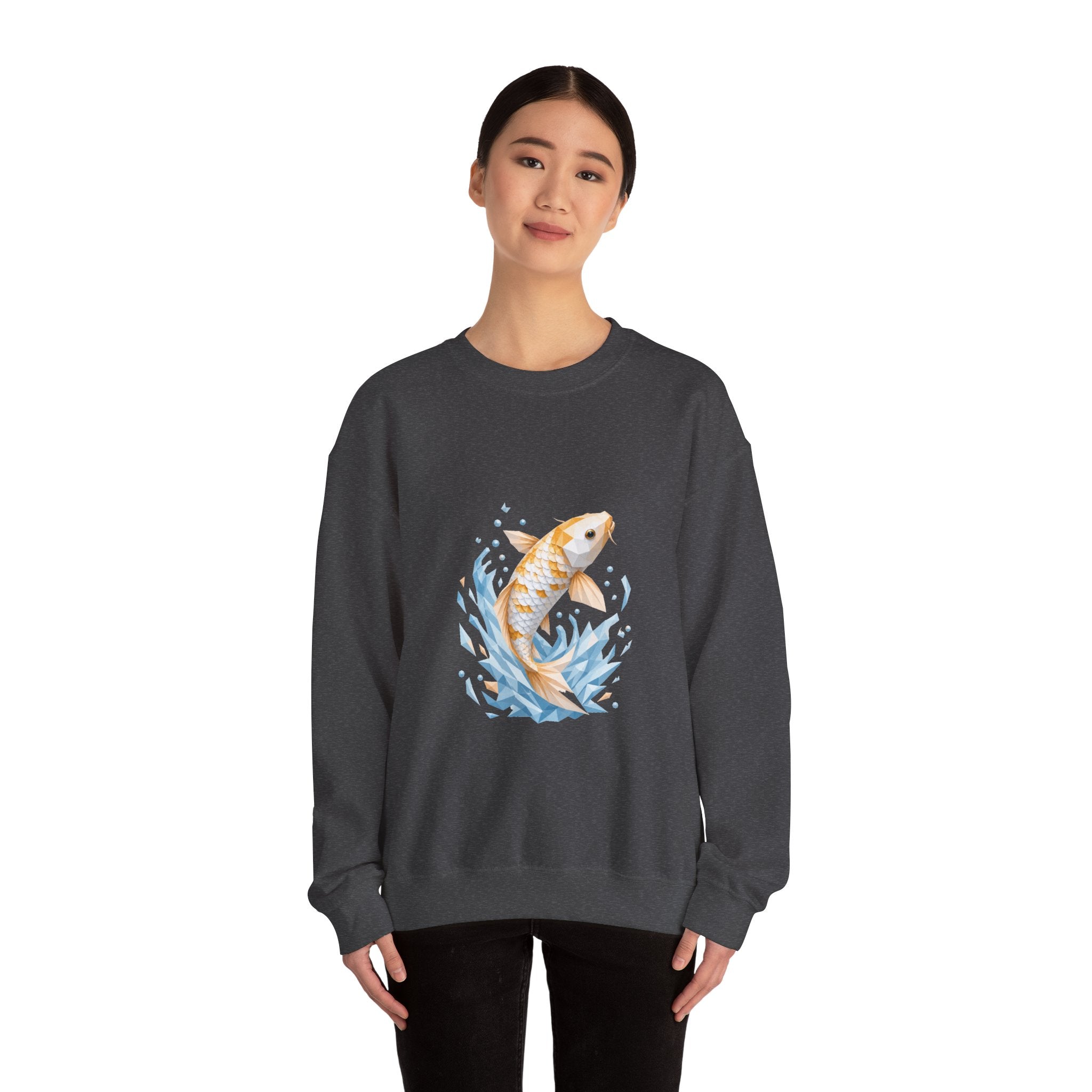 Matching Couple Sweatshirt - Koi Fish Yin Yang Matching Couple Premium Fleece Sweatshirt Geometric Art His Hers Love Gift - Design A