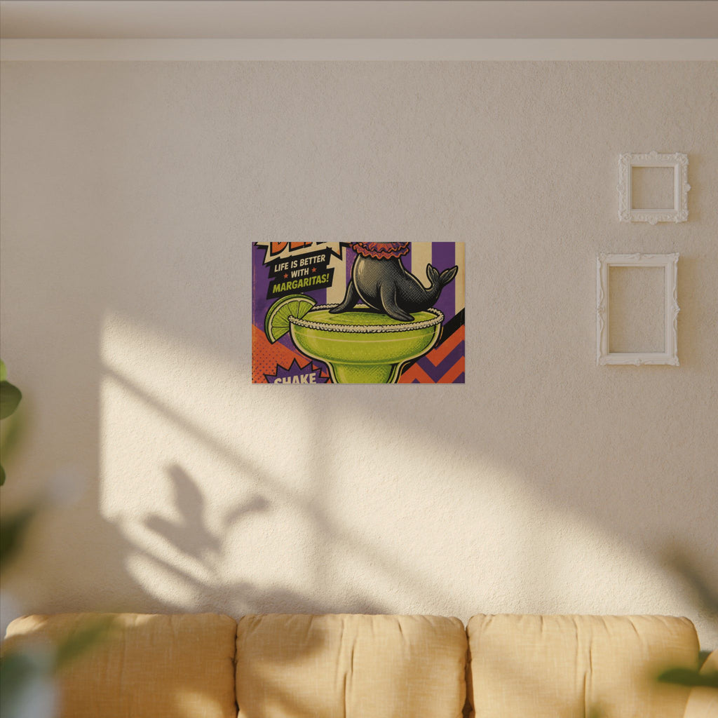 Margarita Balancing Seal Wall Art Canvas 24×36 Pop Art Restaurant Decor Maximalist Print