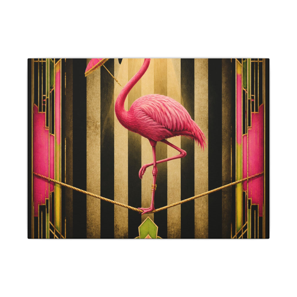 Flamingo Tightrope Wall Art Canvas 16×20 Art Deco Entryway Decor Maximalist Print