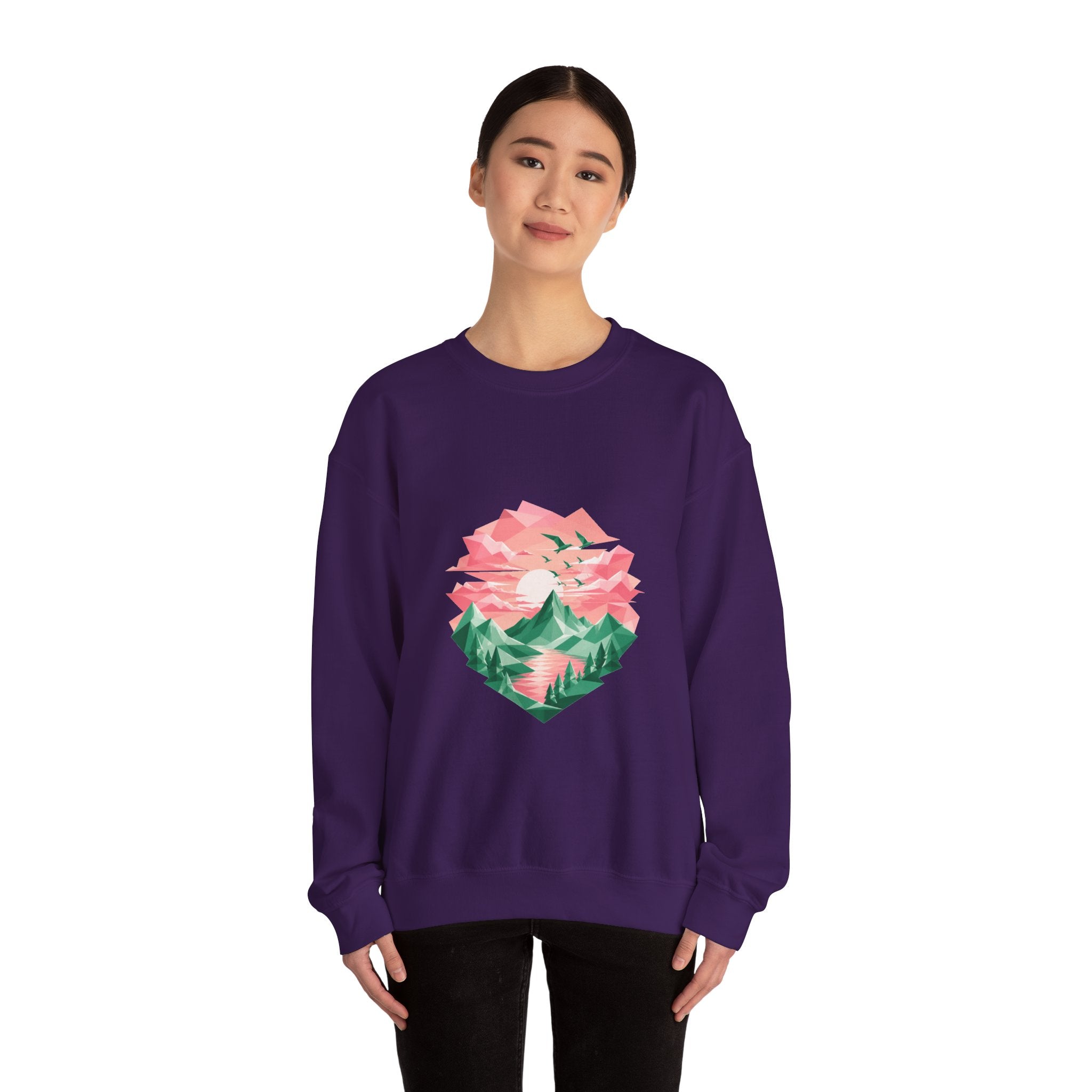 Matching Couple Sweatshirt - Sunrise & Sunset Matching Couple Crewneck Sweatshirt Geometric Art His Hers Couple Gift - Design B