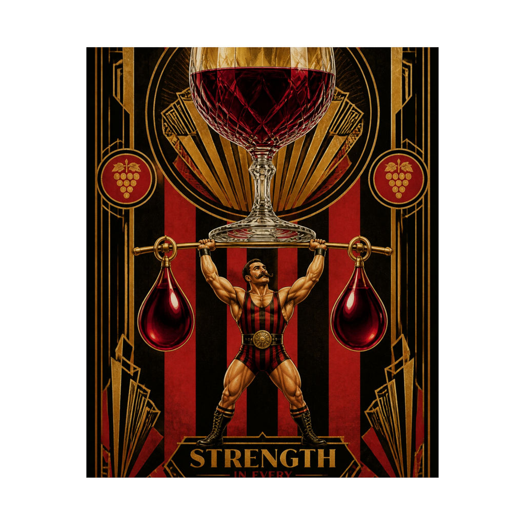 Wine Glass Strongman Wall Art Poster 18×24 Art Deco Entryway Decor Maximalist Print