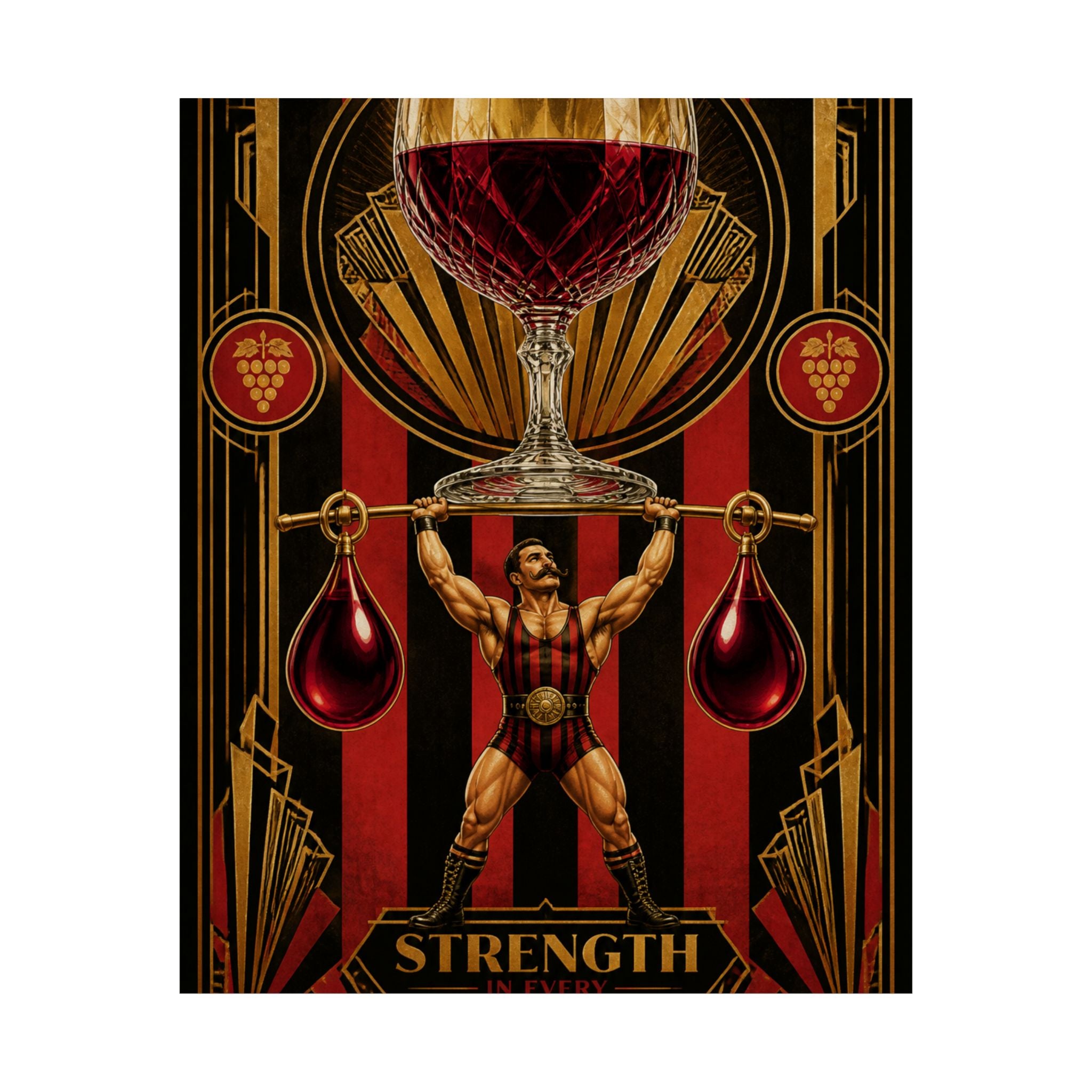 Wine Glass Strongman Wall Art Poster 18×24 Art Deco Entryway Decor Maximalist Print