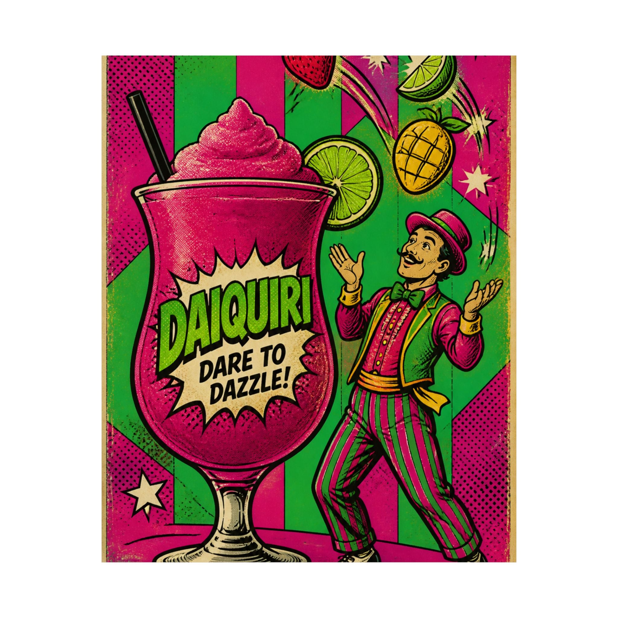 Daiquiri Fruit Juggler Wall Art Poster 24×36 Pop Art Restaurant Decor Maximalist Print