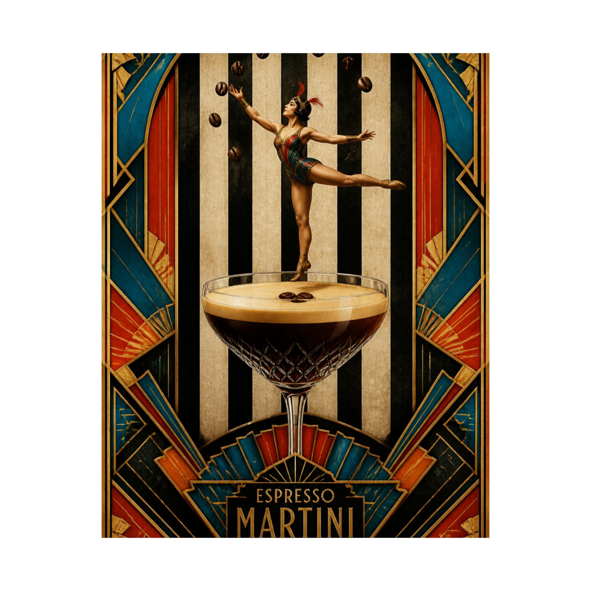 Espresso Martini Acrobat Wall Art Poster 18×24 Art Deco Entryway Decor Maximalist Print