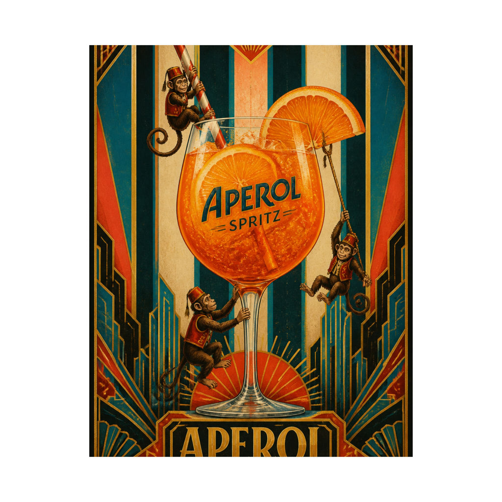 Aperol Spritz Monkeys Wall Art Poster 24×36 Art Deco Bar Area Decor Maximalist Print