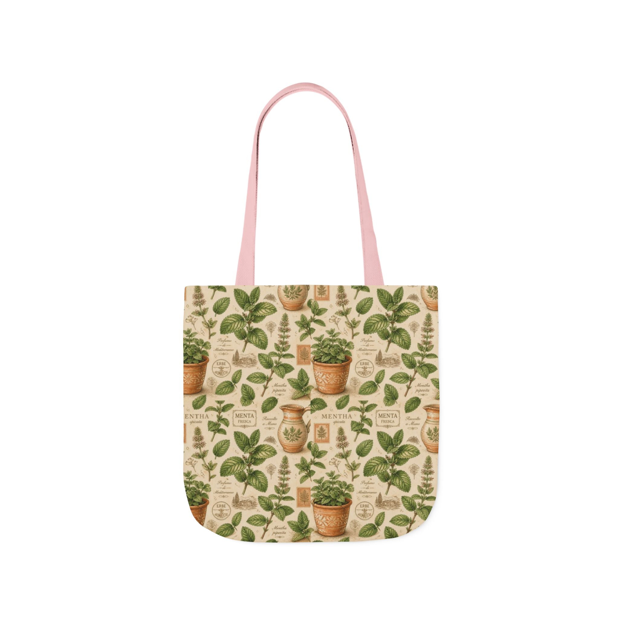 Fresh Mint Leaves Canvas Tote Bag Mediterranean Kitchen Botanical Design Italian Cottagecore Gift