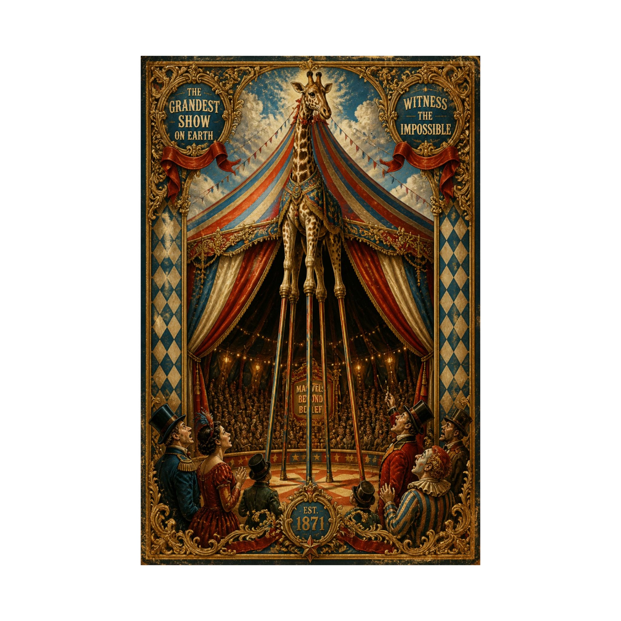 Giraffe on Stilts Wall Art Poster 18×24 Baroque Home Office Decor Maximalist Print