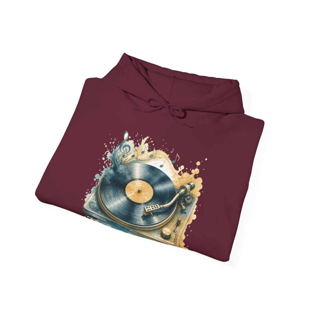Matching Couple Sweatshirt - Vinyl & Cassette Matching Couple Hooded Sweatshirt Watercolor Art His Hers Engagement Gift - Design A