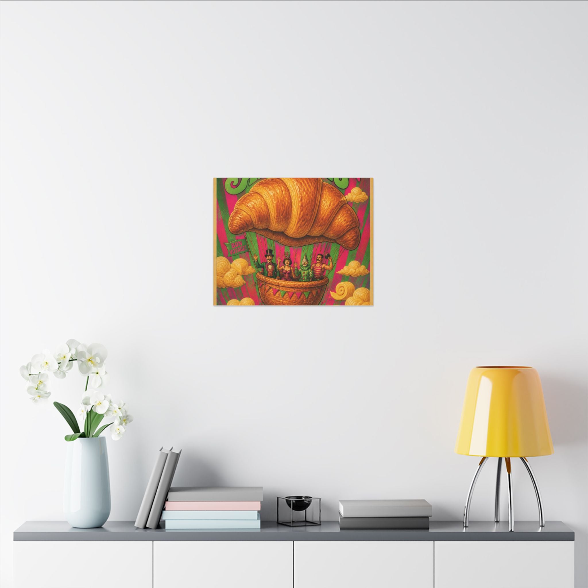 Croissant Hot Air Balloon Wall Art Canvas 16×20 Psychedelic Cafe Decor Maximalist Print