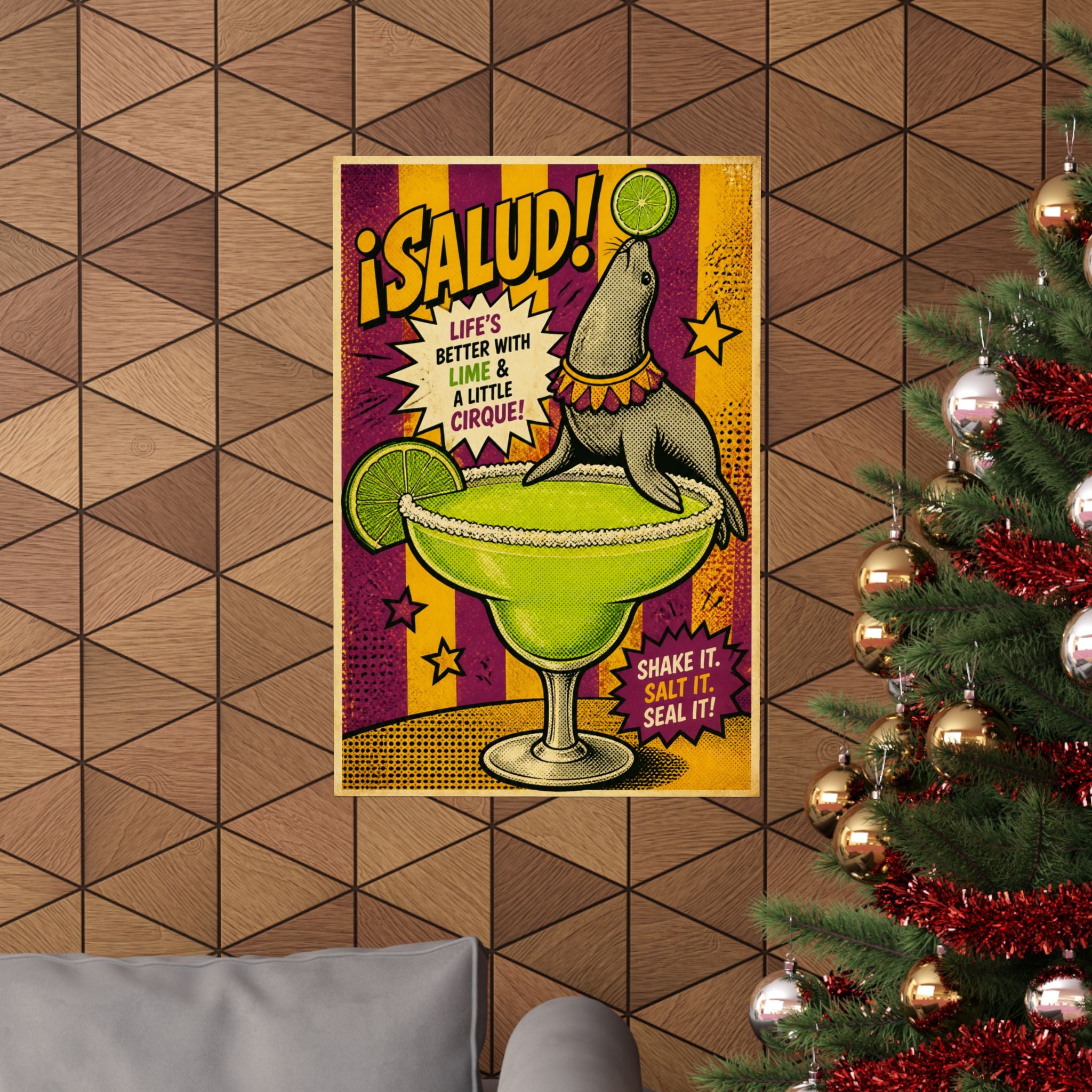 Margarita Balancing Seal Wall Art Poster 24×36 Pop Art Restaurant Decor Maximalist Print