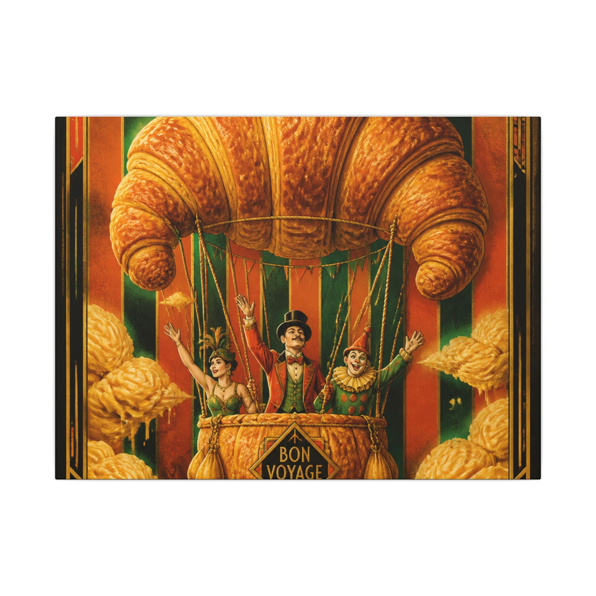Croissant Hot Air Balloon Wall Art Canvas 24×36 Art Deco Bar Area Decor Maximalist Print