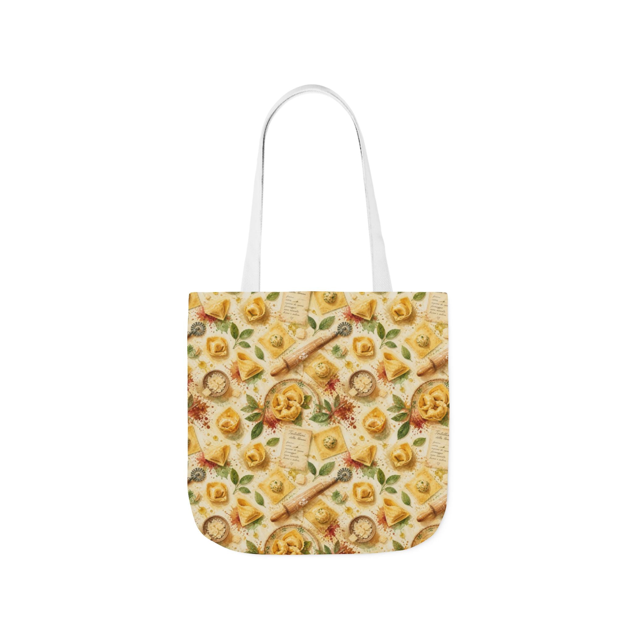 Tortellini with Sage Canvas Tote Bag Mediterranean Kitchen Watercolor Splash Design Italian Cottagecore Gift