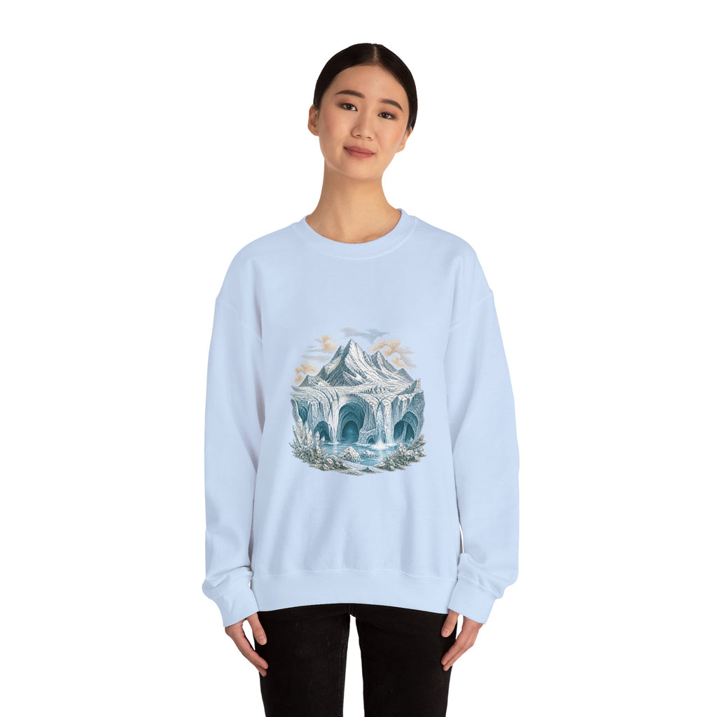 Matching Couple Sweatshirt - Volcano & Glacier Matching Couple Premium Fleece Sweatshirt Vintage Art His Hers Honeymoon Gift - Design B