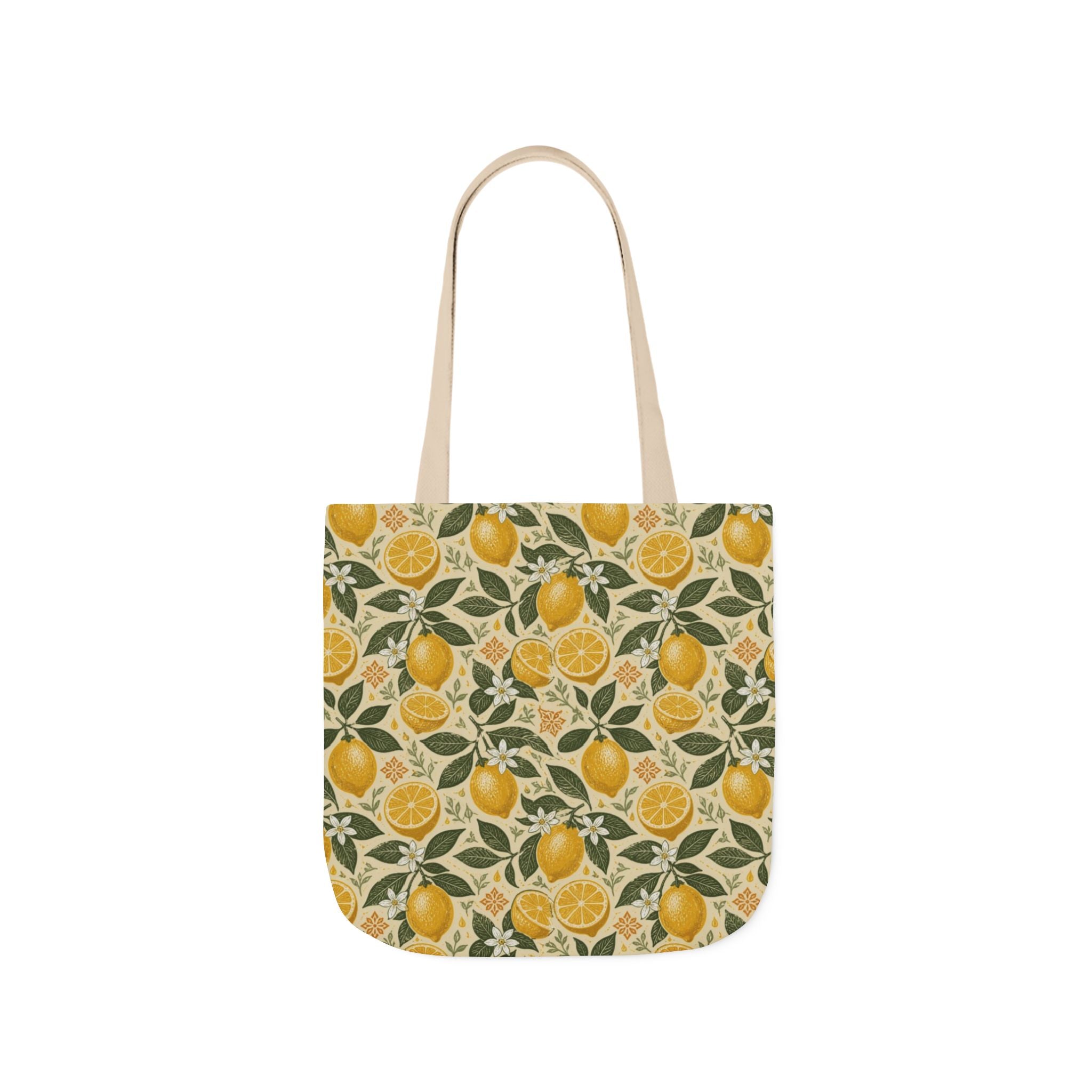 Meyer Lemons Canvas Tote Bag Mediterranean Kitchen Linocut Design Italian Cottagecore Gift