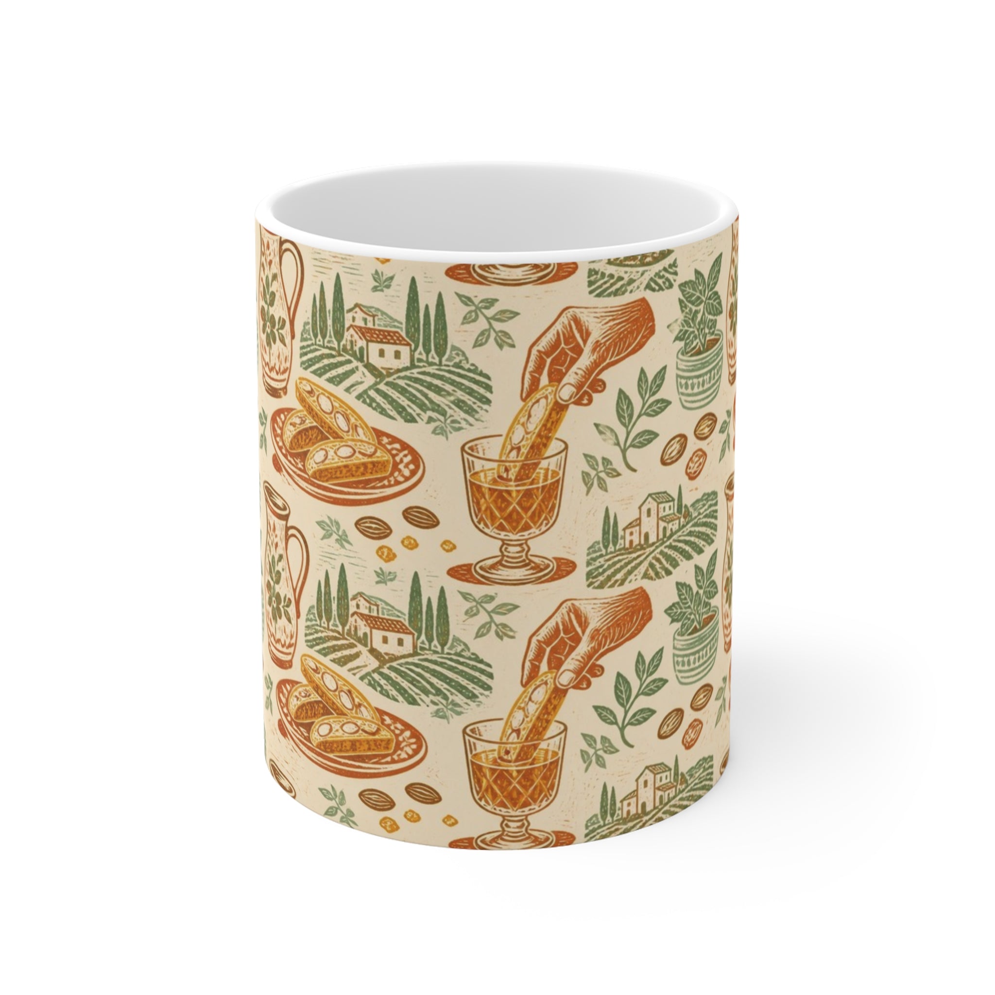 Biscotti & Vin Santo 11oz Ceramic Mug Mediterranean Kitchen Linocut Design Italian Cottagecore Gift