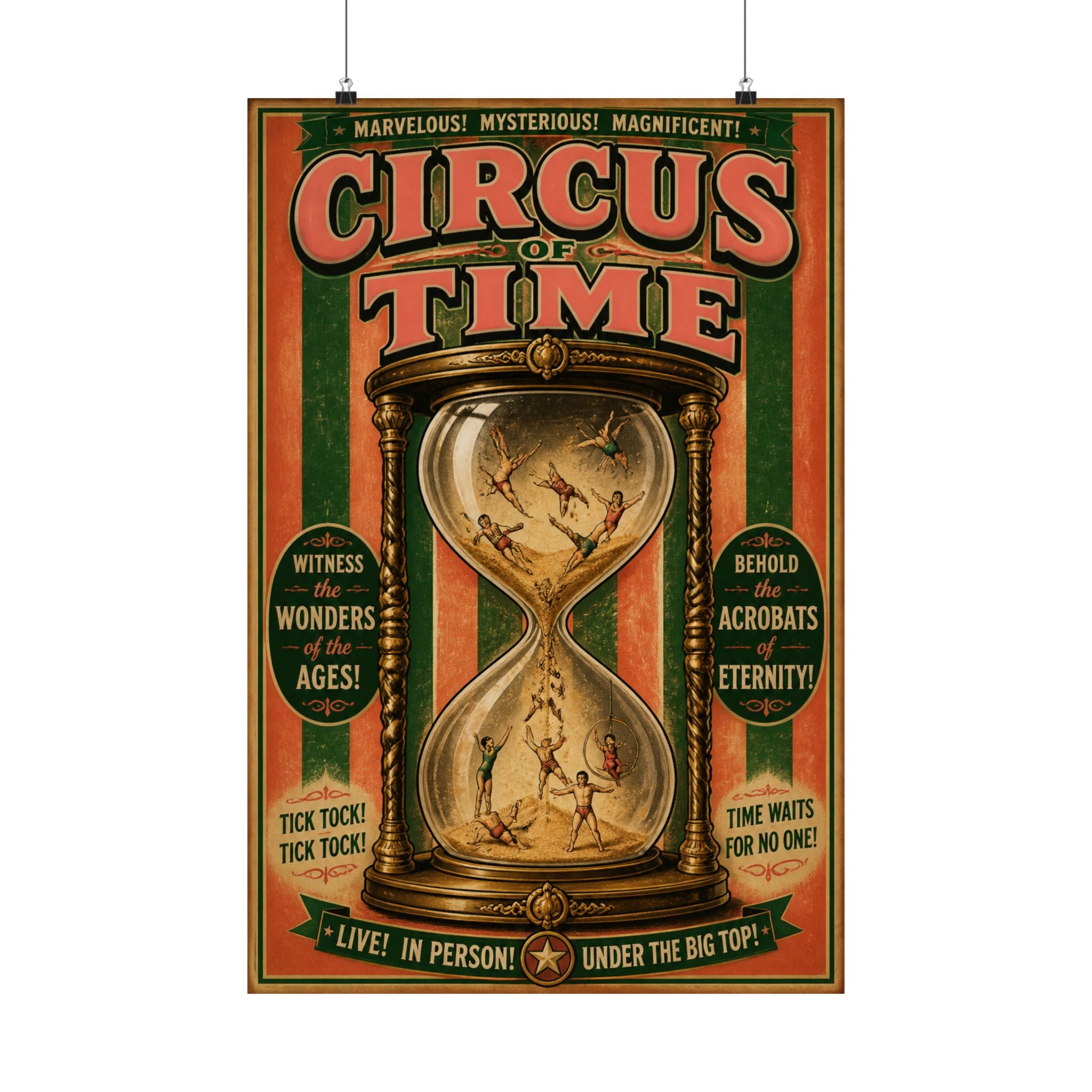 Hourglass Acrobats Wall Art Poster 24×36 Vintage Circus Bedroom Decor Maximalist Print