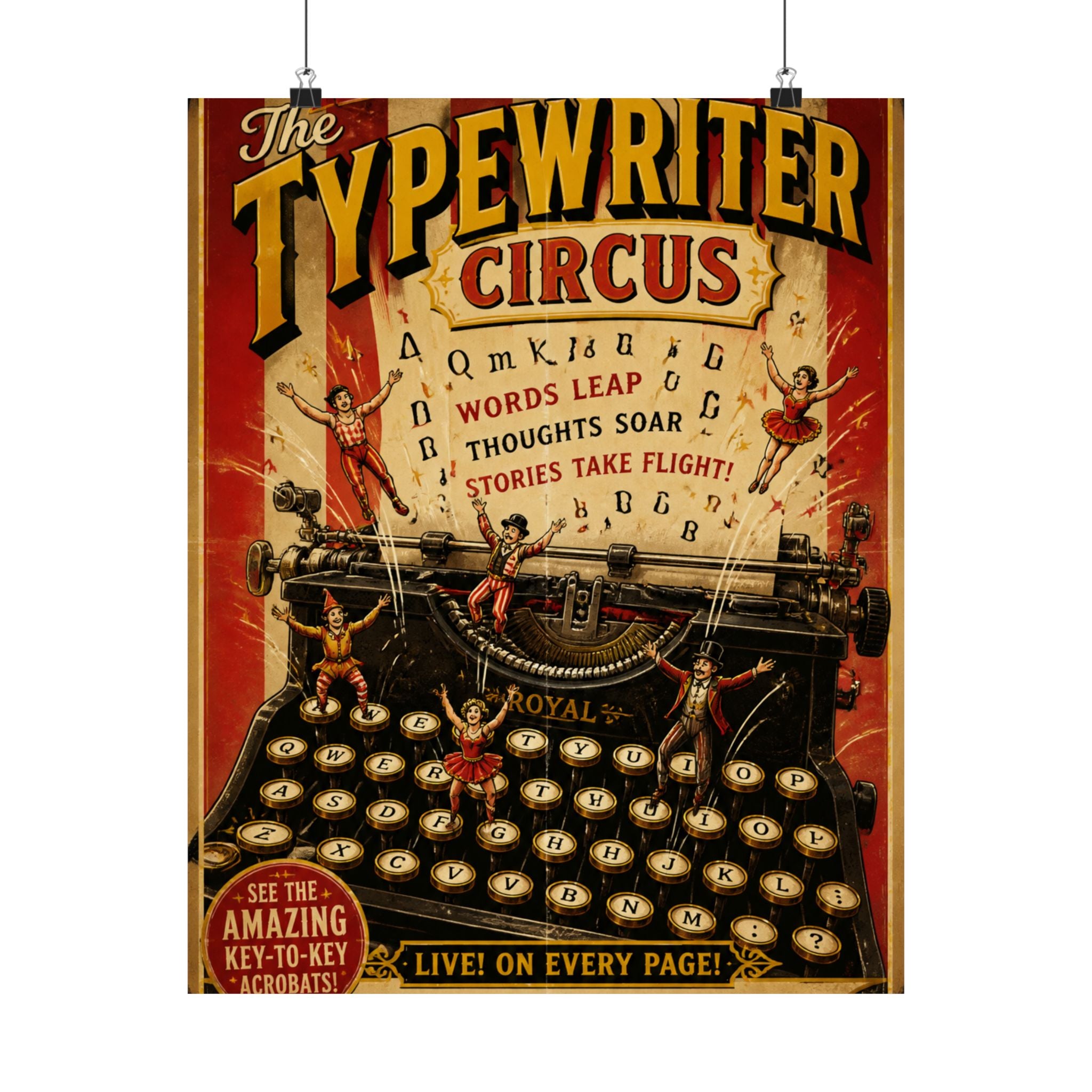 Typewriter Flying Letters Wall Art Poster 24×36 Vintage Circus Bedroom Decor Maximalist Print