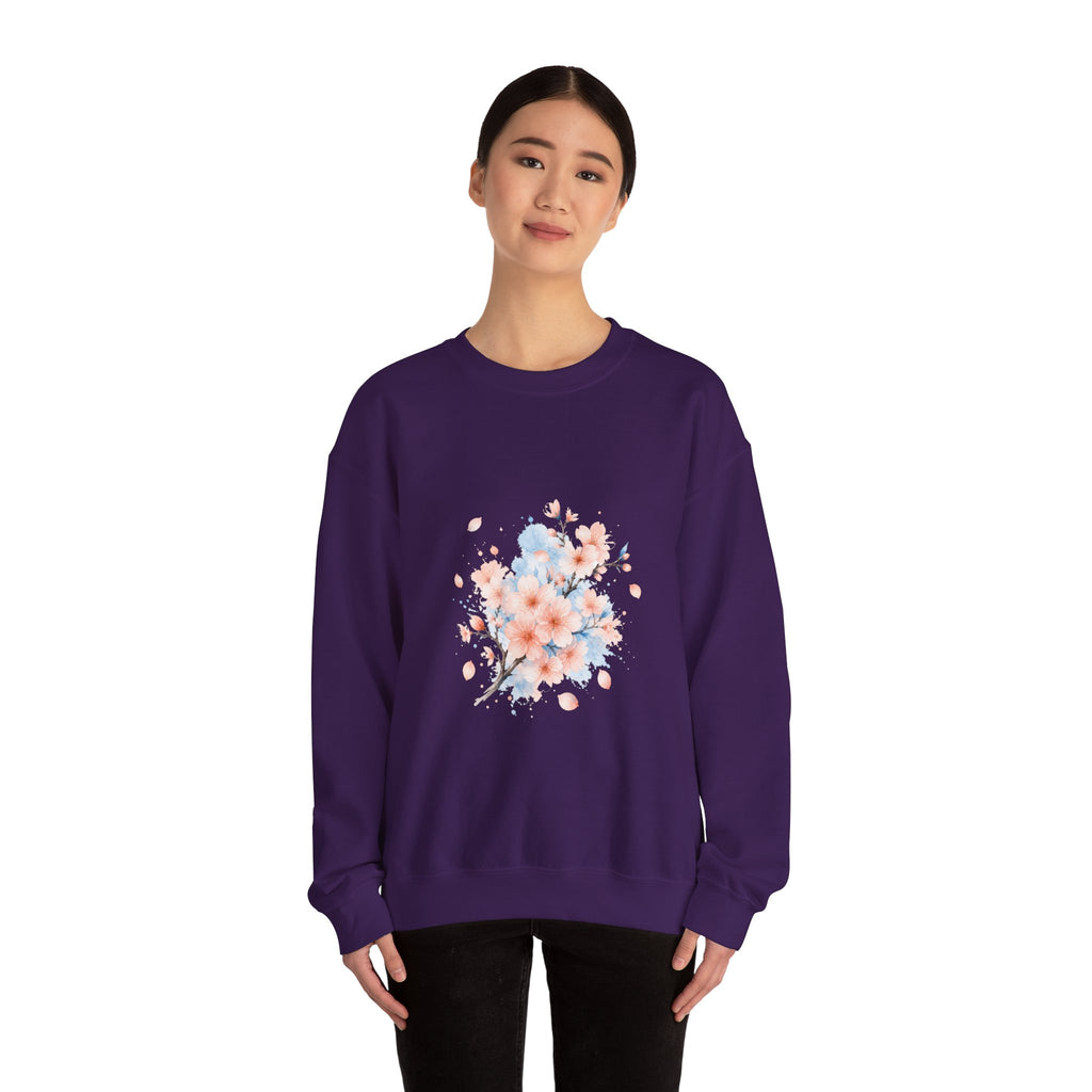 Matching Couple Sweatshirt - Cherry Blossom & Maple Leaf Matching Couple Premium Fleece Sweatshirt Watercolor Art His Hers Birthday Gift - Design A