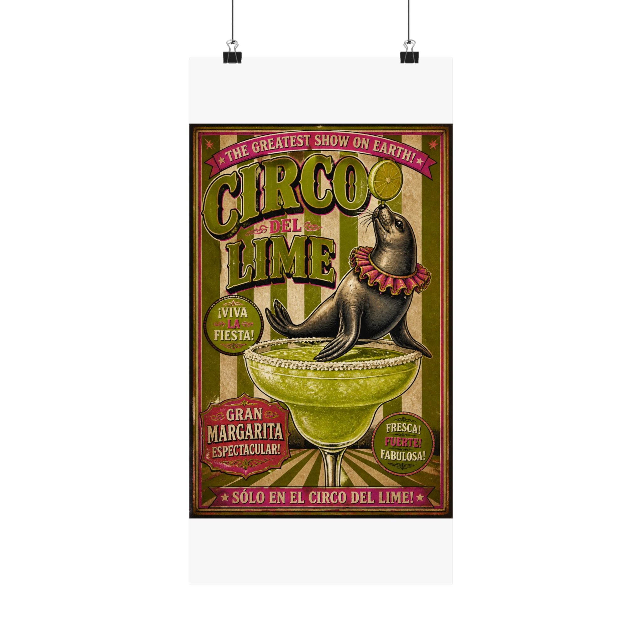 Margarita Balancing Seal Wall Art Poster 18×24 Vintage Circus Kitchen Decor Maximalist Print