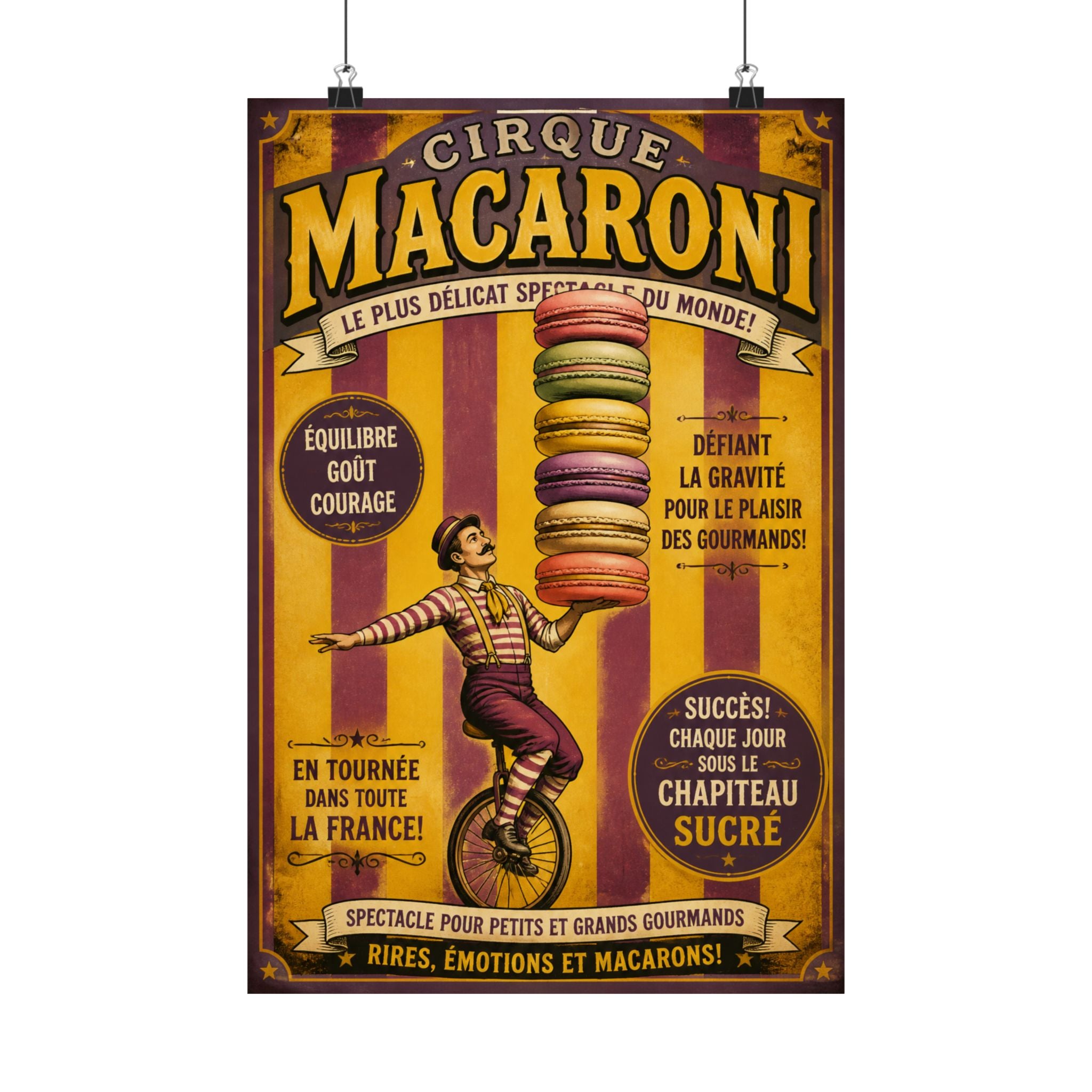 Macaron Balancing Tower Wall Art Poster 24×36 Vintage Circus Bedroom Decor Maximalist Print