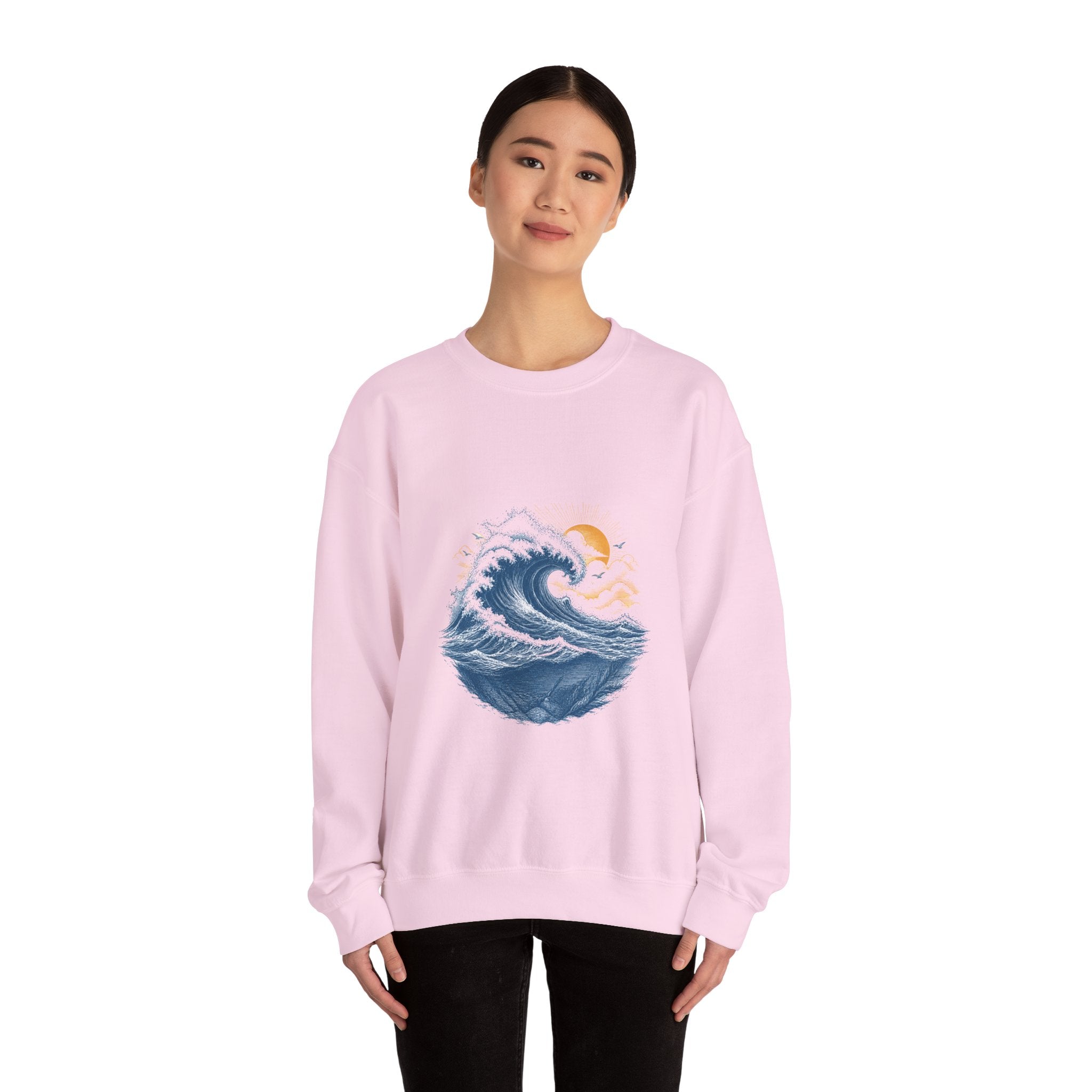 Matching Couple Sweatshirt - Mountain & Ocean Matching Couple Premium Fleece Sweatshirt Vintage Art His Hers Honeymoon Gift - Design B