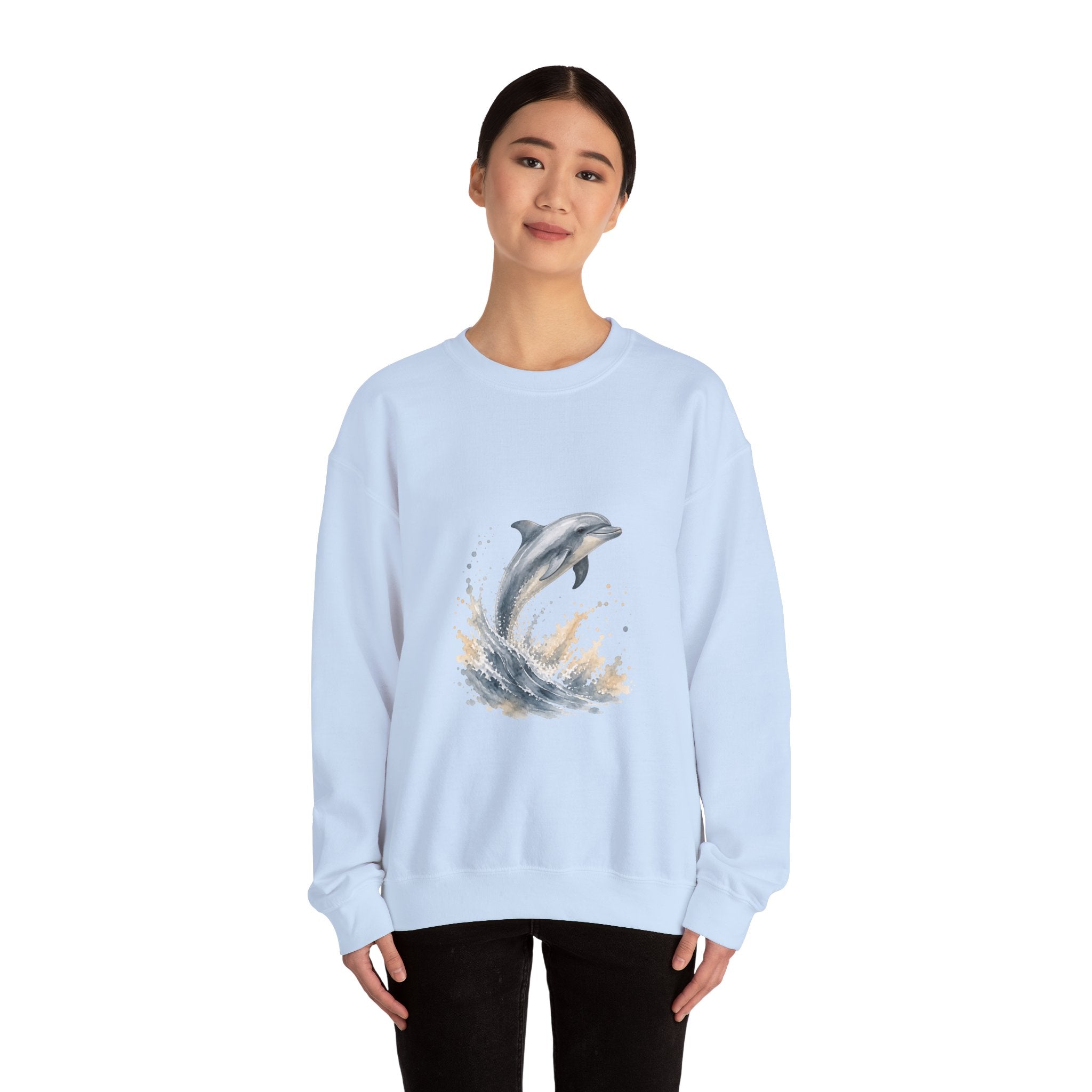 Matching Couple Sweatshirt - Shark & Dolphin Matching Couple Comfort Colors Crew Watercolor Art His Hers Birthday Gift - Design B
