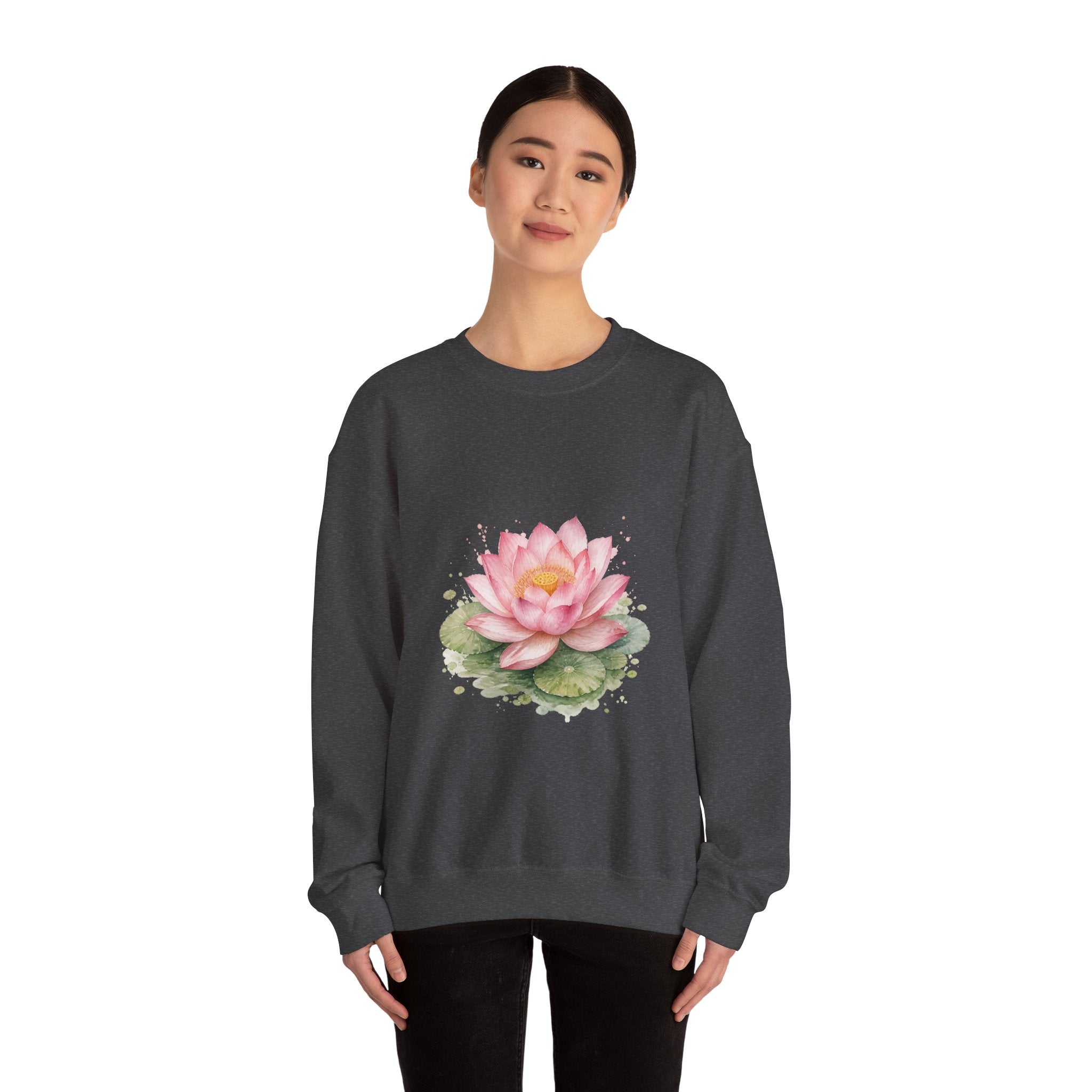 Matching Couple Sweatshirt - Open & Closed Lotus Matching Couple Premium Fleece Sweatshirt Watercolor Art His Hers Birthday Gift - Design A