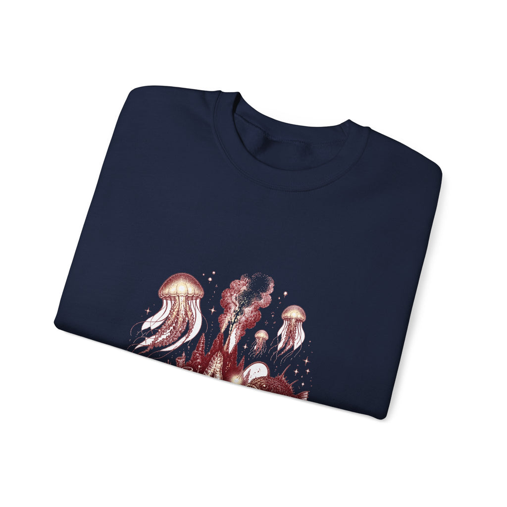 Matching Couple Sweatshirt - Coral Reef & Deep Sea Matching Couple Premium Fleece Sweatshirt Hand-Drawn Art His Hers Anniversary Gift - Design B