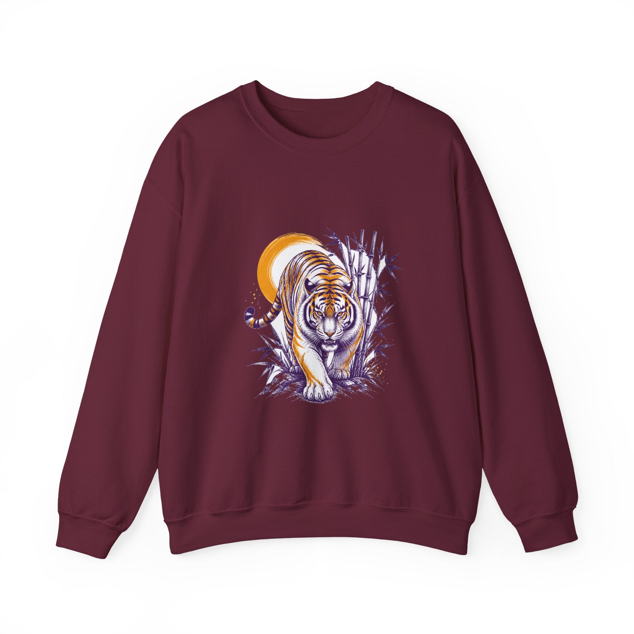 Matching Couple Sweatshirt - Tiger & Crane Matching Couple Premium Fleece Sweatshirt Hand-Drawn Art His Hers Anniversary Gift - Design A