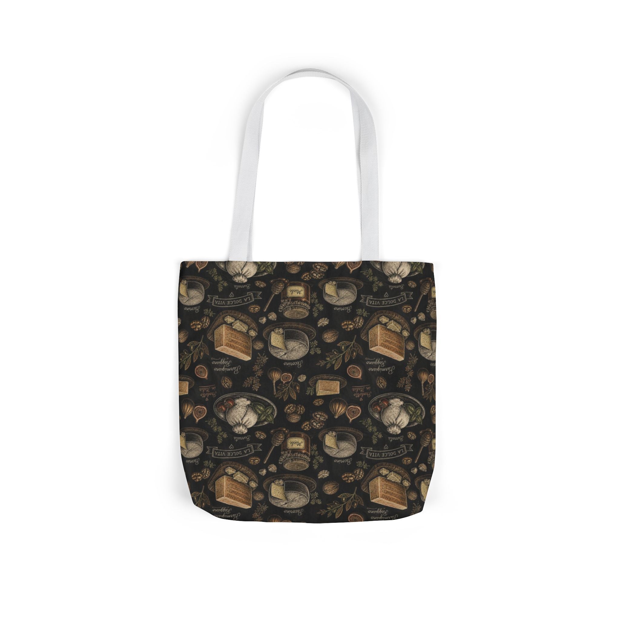 Italian Cheese Board Canvas Tote Bag Mediterranean Kitchen Chalk Art Design Italian Cottagecore Gift