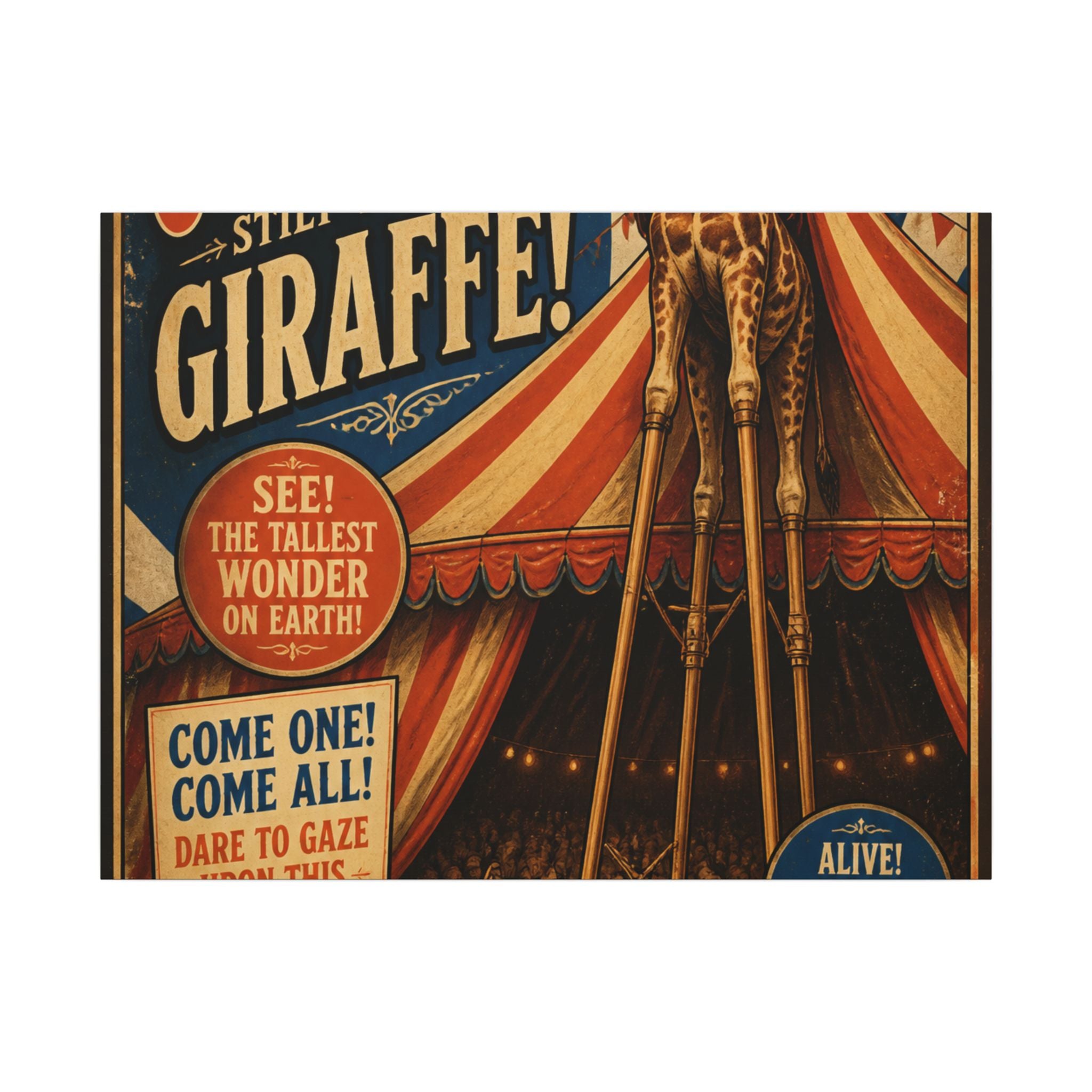 Giraffe on Stilts Wall Art Canvas 24×36 Vintage Circus Bedroom Decor Maximalist Print