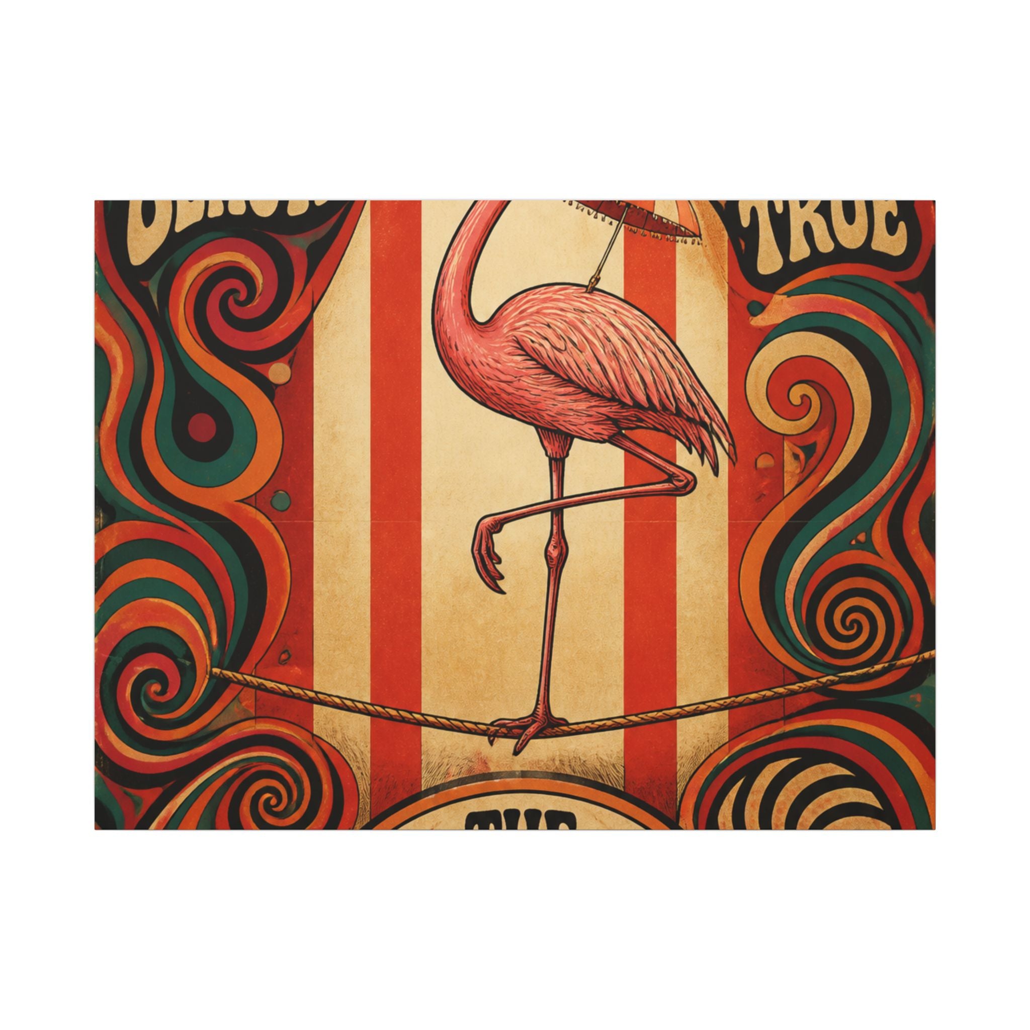Flamingo Tightrope Wall Art Canvas 24×36 Psychedelic Dining Room Decor Maximalist Print