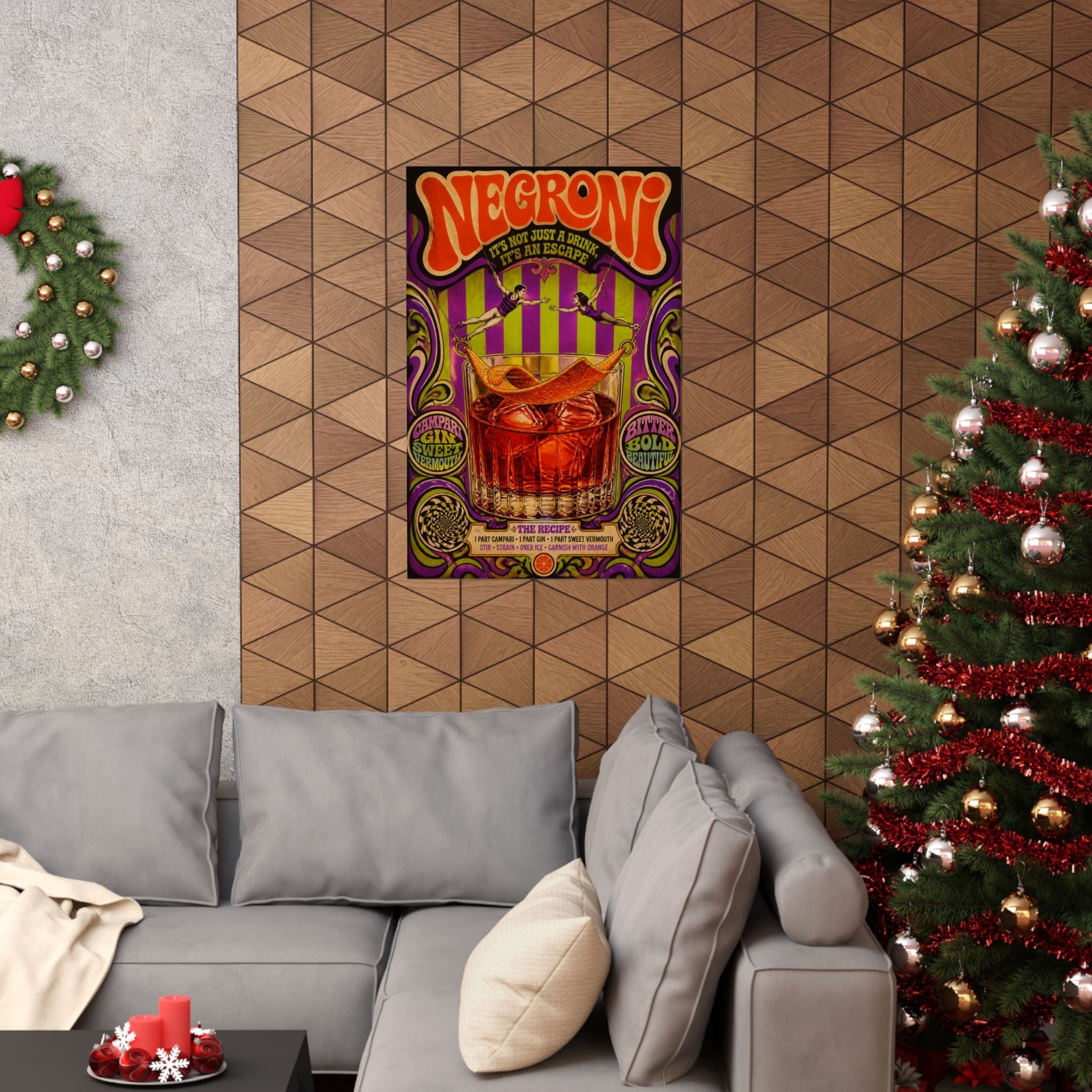 Negroni Trapeze Act Wall Art Poster 24×36 Psychedelic Dining Room Decor Maximalist Print