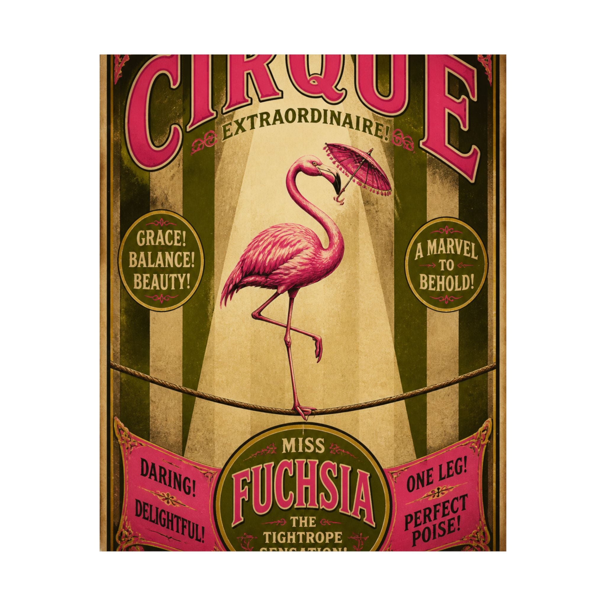 Flamingo Tightrope Wall Art Poster 18×24 Vintage Circus Kitchen Decor Maximalist Print