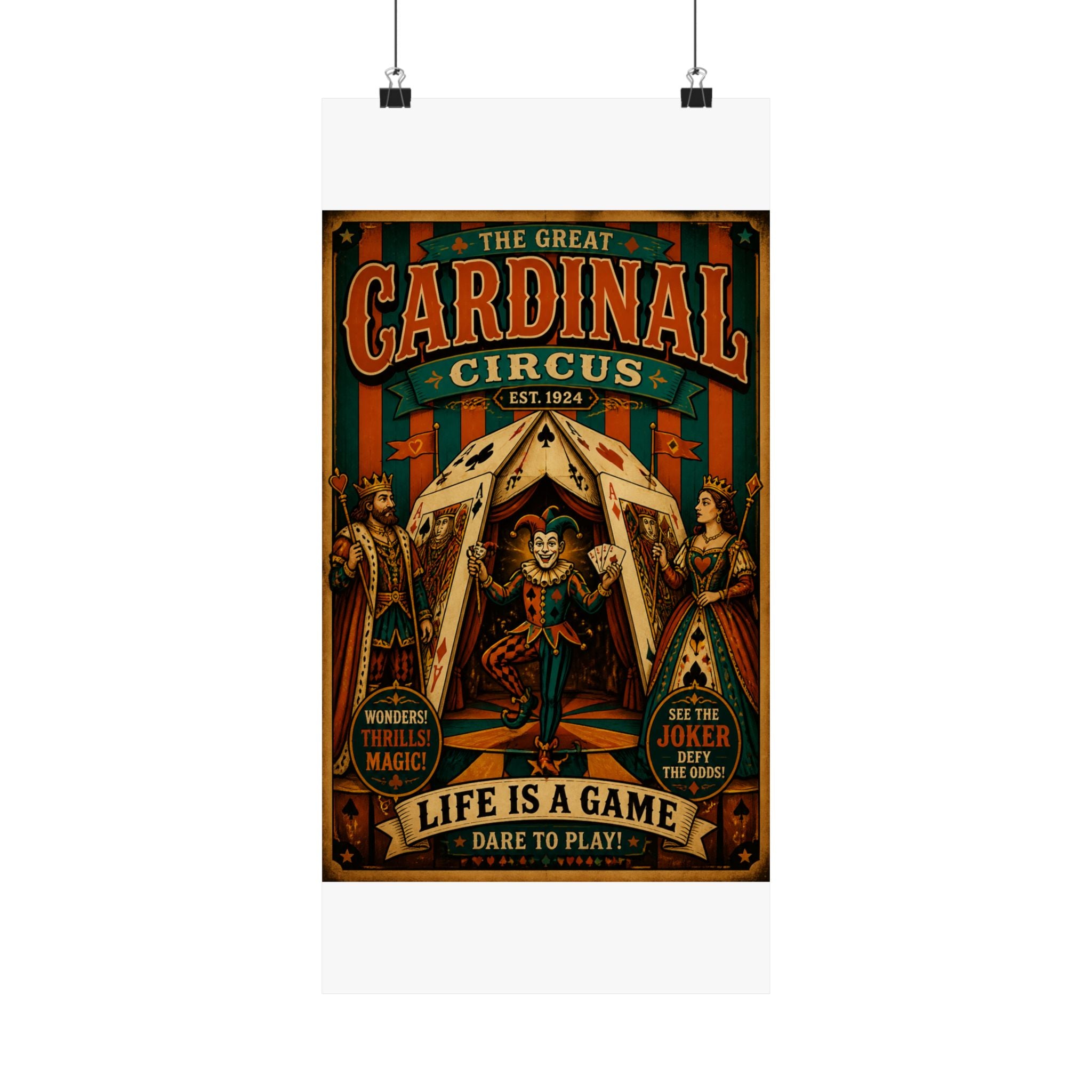 Playing Cards Tent Wall Art Poster 18×24 Vintage Circus Kitchen Decor Maximalist Print