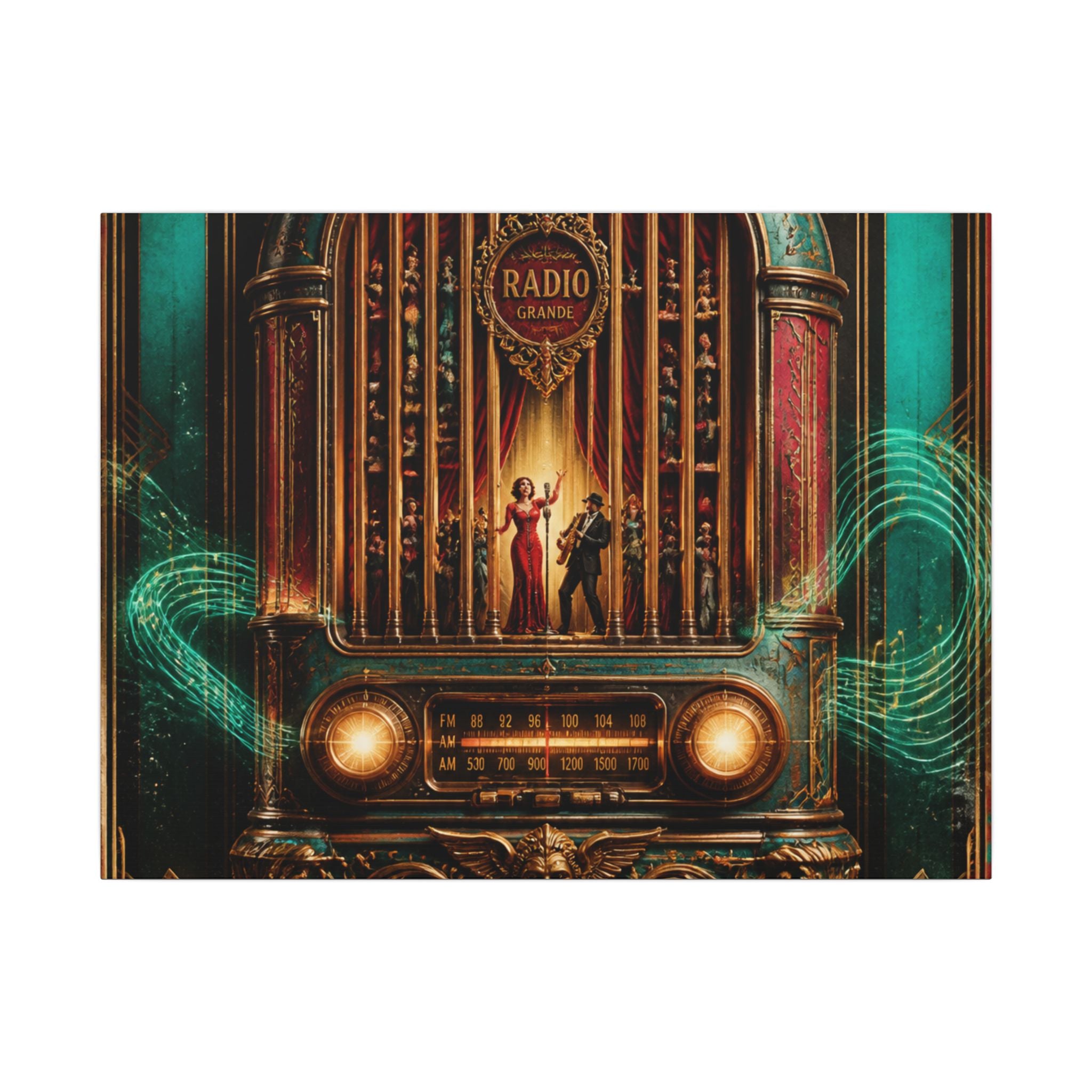 Vintage Radio Stage Wall Art Canvas 24×36 Baroque Studio Decor Maximalist Print