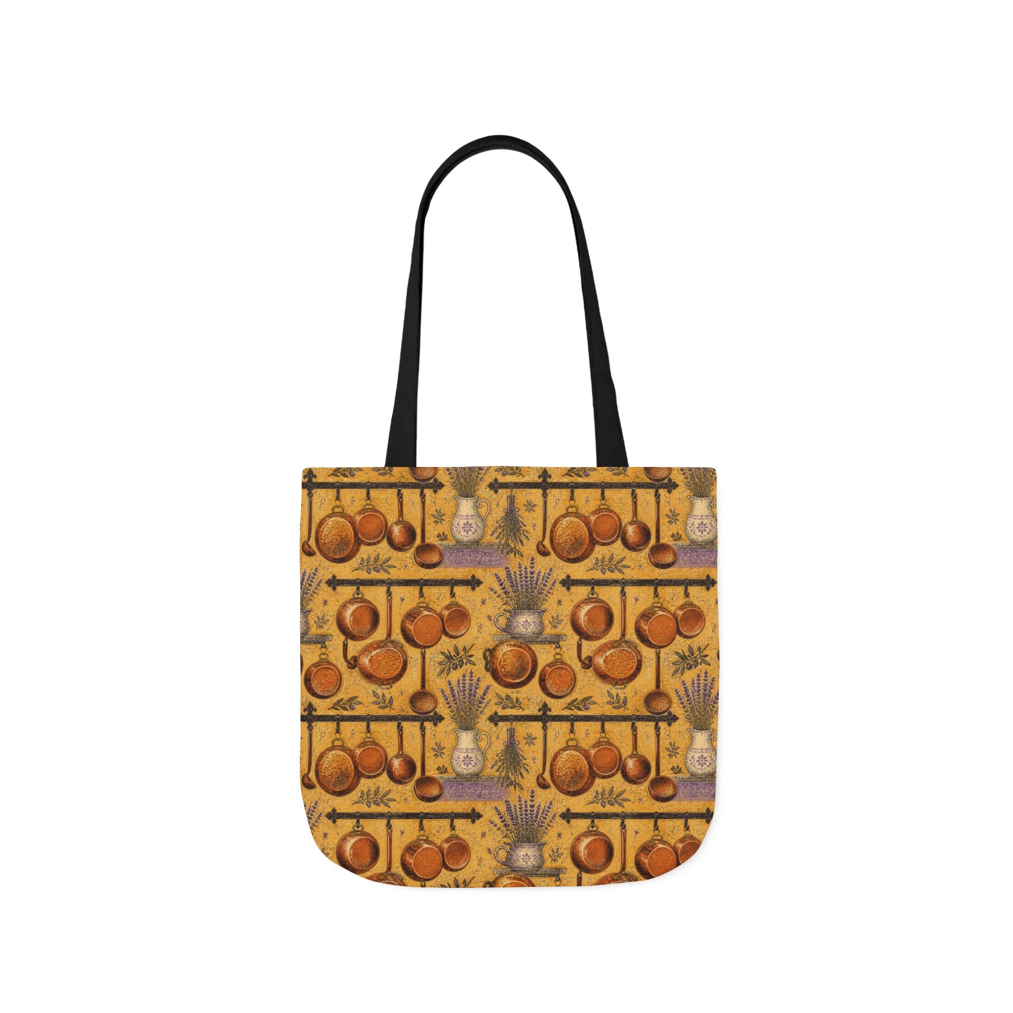 Copper Cookware Canvas Tote Bag Mediterranean Kitchen Linocut Design Italian Cottagecore Gift